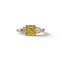3 Carat Yellow Asscher Three Stone Lab grown Diamond Ring - Vetra - 10K Solid Gold / Yellow Gold