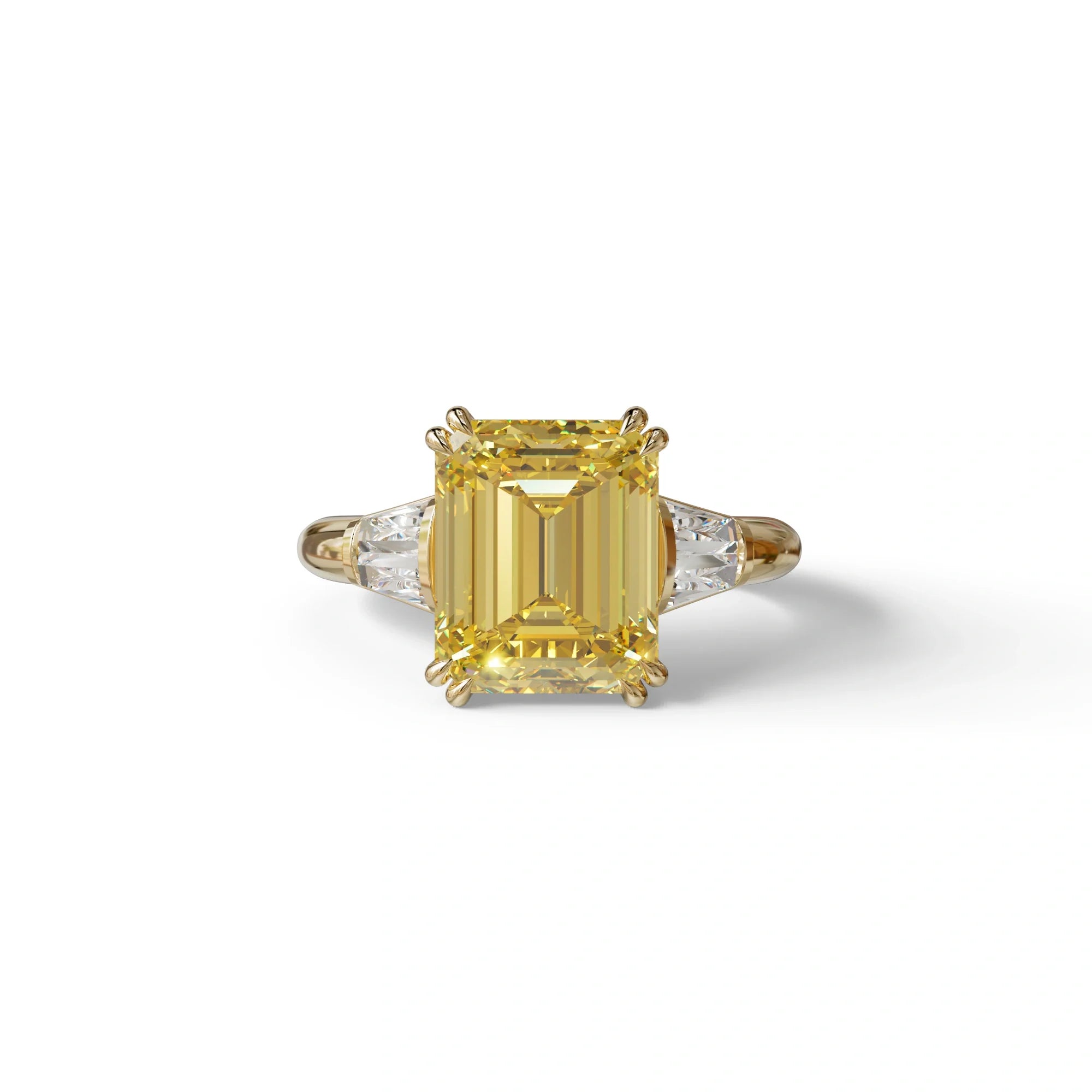 3 Carat Yellow Emerald & Baguette Cut Multi Stone Lab Diamond Ring - Lami - 10K Solid Gold / Yellow Gold