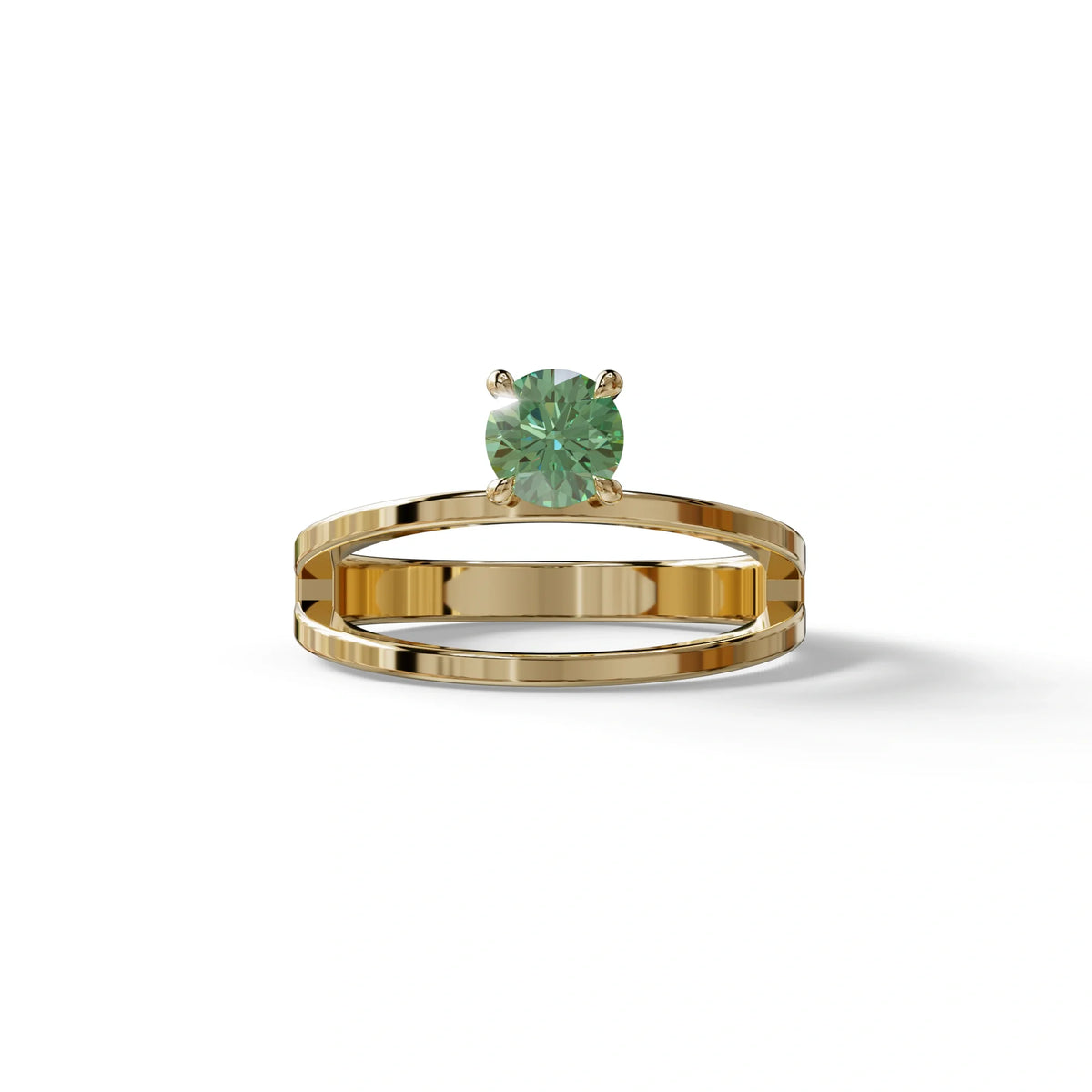Green Round Brilliant Solitaire Engagement Ring with a split‑shank Band - Auric Grace - 1.5 Carat / 10K Solid Gold