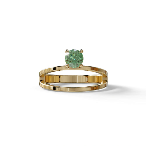 Green Round Brilliant Solitaire Engagement Ring with a split‑shank Band - Auric Grace - 1.5 Carat / 10K Solid Gold