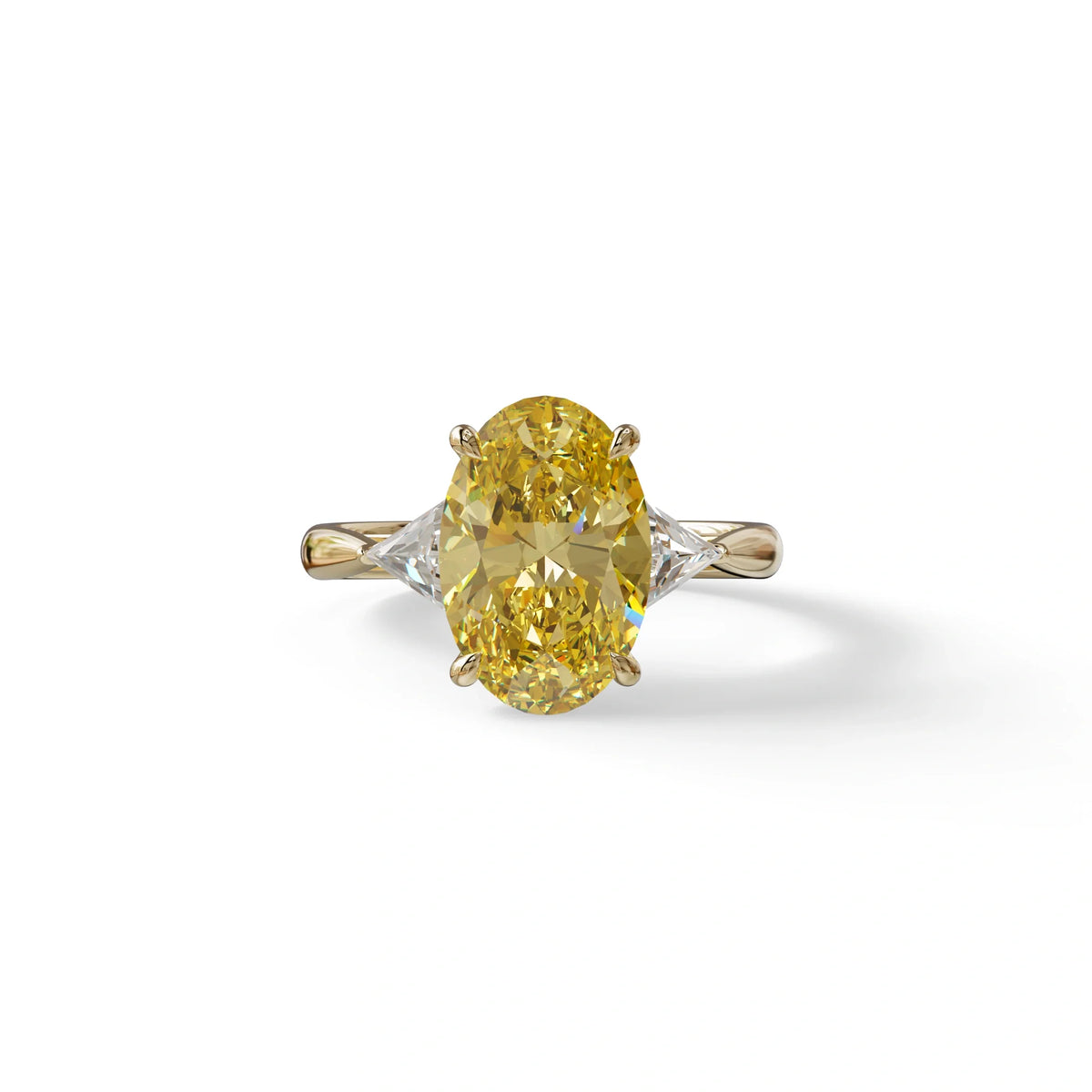 3Ct Yellow Oval Cut Lab Grown Diamond Three Stone Engagement Ring - Myza - 10K Solid Gold / Yellow Gold
