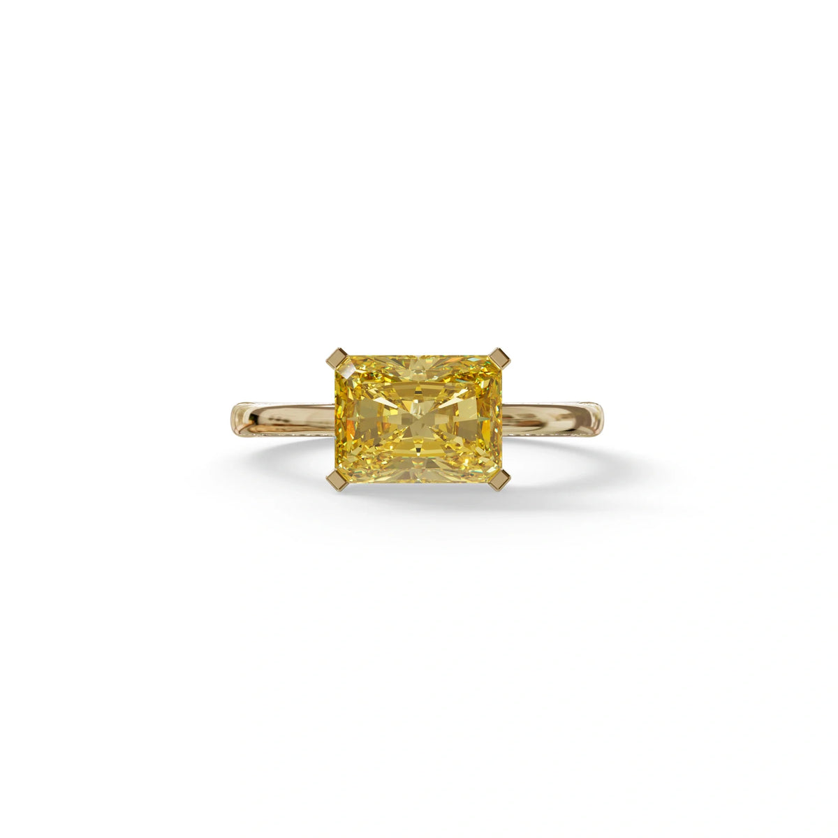 2.5 Ct Yellow Radiant Cut Lab Grown Diamond In Pave-Chanel Setting Ring - Maxine - 10K Solid Gold / Yellow Gold