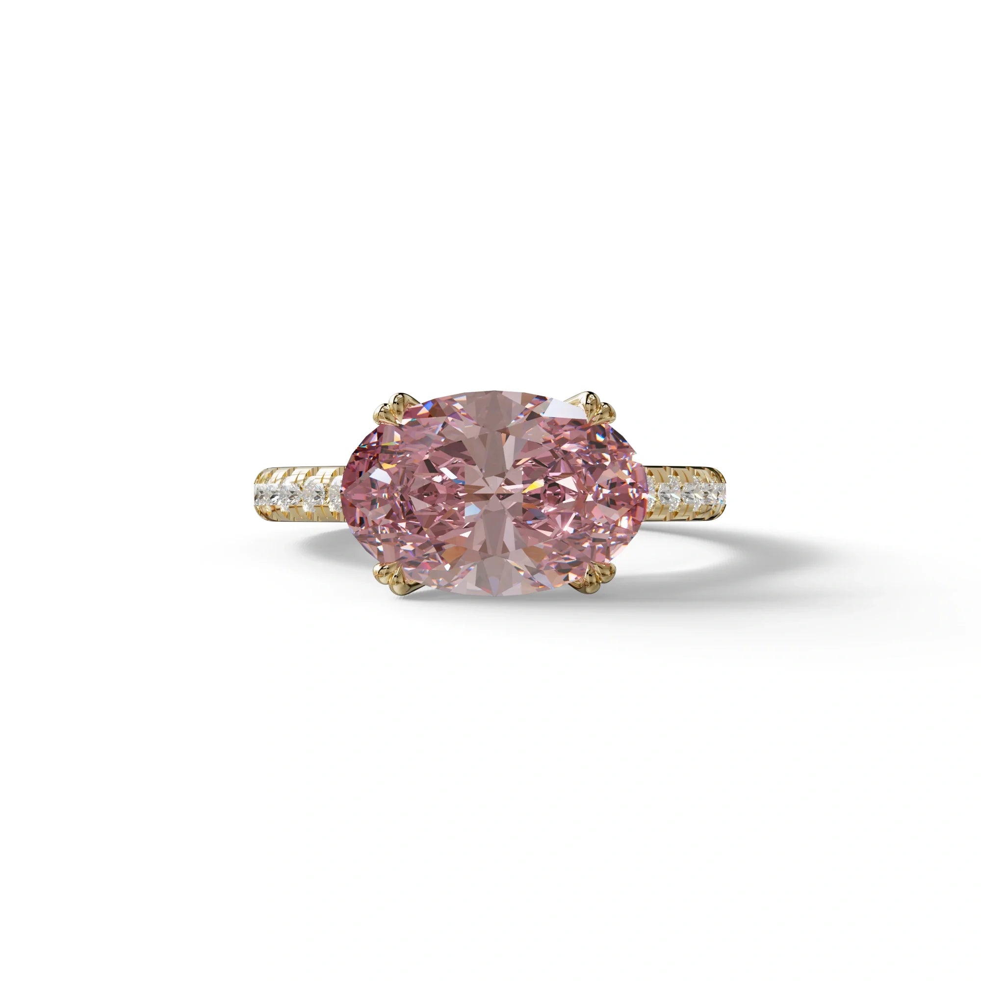 3 Carat Oval Cut Pink Lab Diamond Ring | Engagement Rings - Ellipse - 10K Solid Gold / Yellow Gold