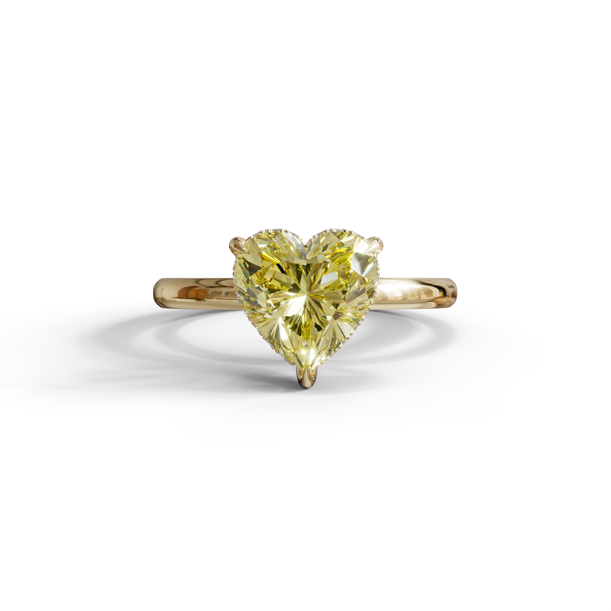3 Carat Yellow Heart Cut Hidden Halo Set Lab Grown Diamond Engagement Ring - 10K Solid Gold / Yellow Gold