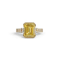 3 Carat Yellow Emerald Cut Three Stone Lab Diamond Engagement Ring - Gatsby - 10K Solid Gold / Yellow Gold