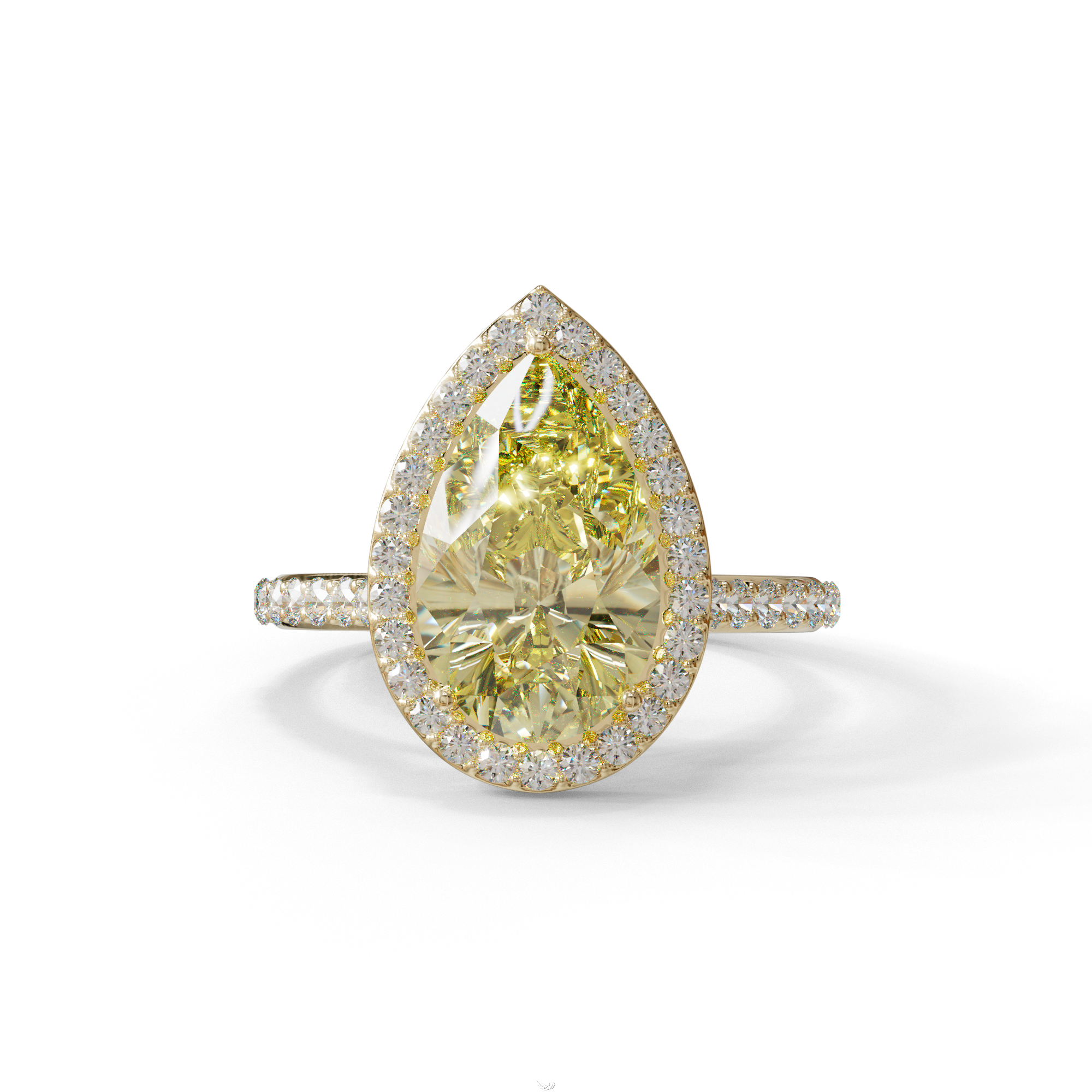 3 Carat Yellow Pear Cut Halo & Pave Setting Lab Grown Diamond Ring - Madona - 10K Solid Gold / Yellow Gold