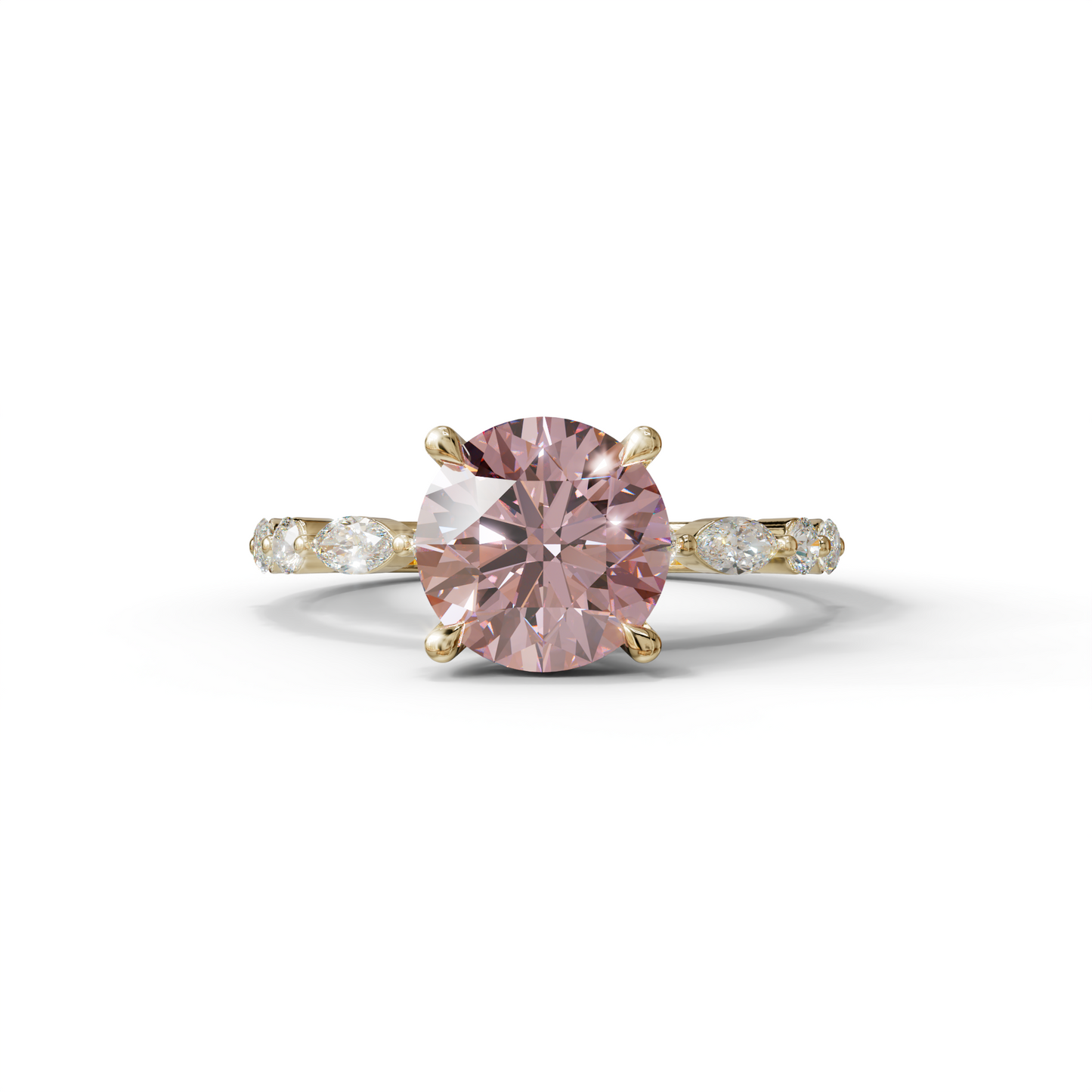 2 Carat Pink Round Cut Hidden Halo & Pave Set Lab Diamond Ring - Pure Origin