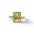 3 Carat Yellow Radiant Cut Hidden Halo & Pave Set Lab Diamond Ring - Riviera - 10K Solid Gold / Yellow Gold