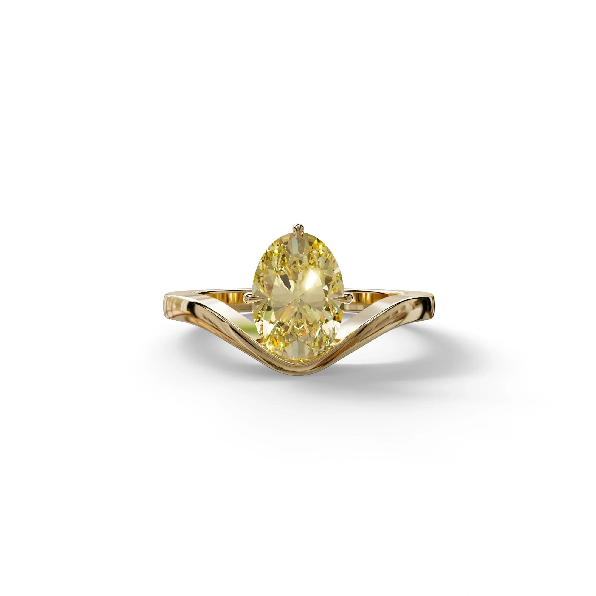 Nested 2 Carat Fancy Yellow Oval Cut Solitaire Lab Grown Diamond Engagement Ring - Aura - 10K Solid Gold / Yellow Gold