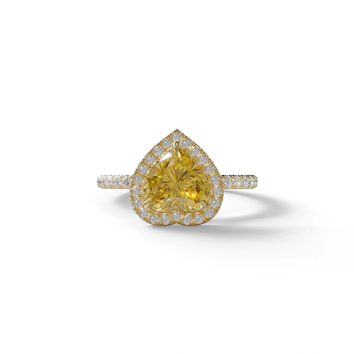 Yellow Heart Cut Halo & Pavé Lab Grown Diamond Engagement Ring - Gelia - 2 Carat / 10K Solid Gold / Yellow Gold