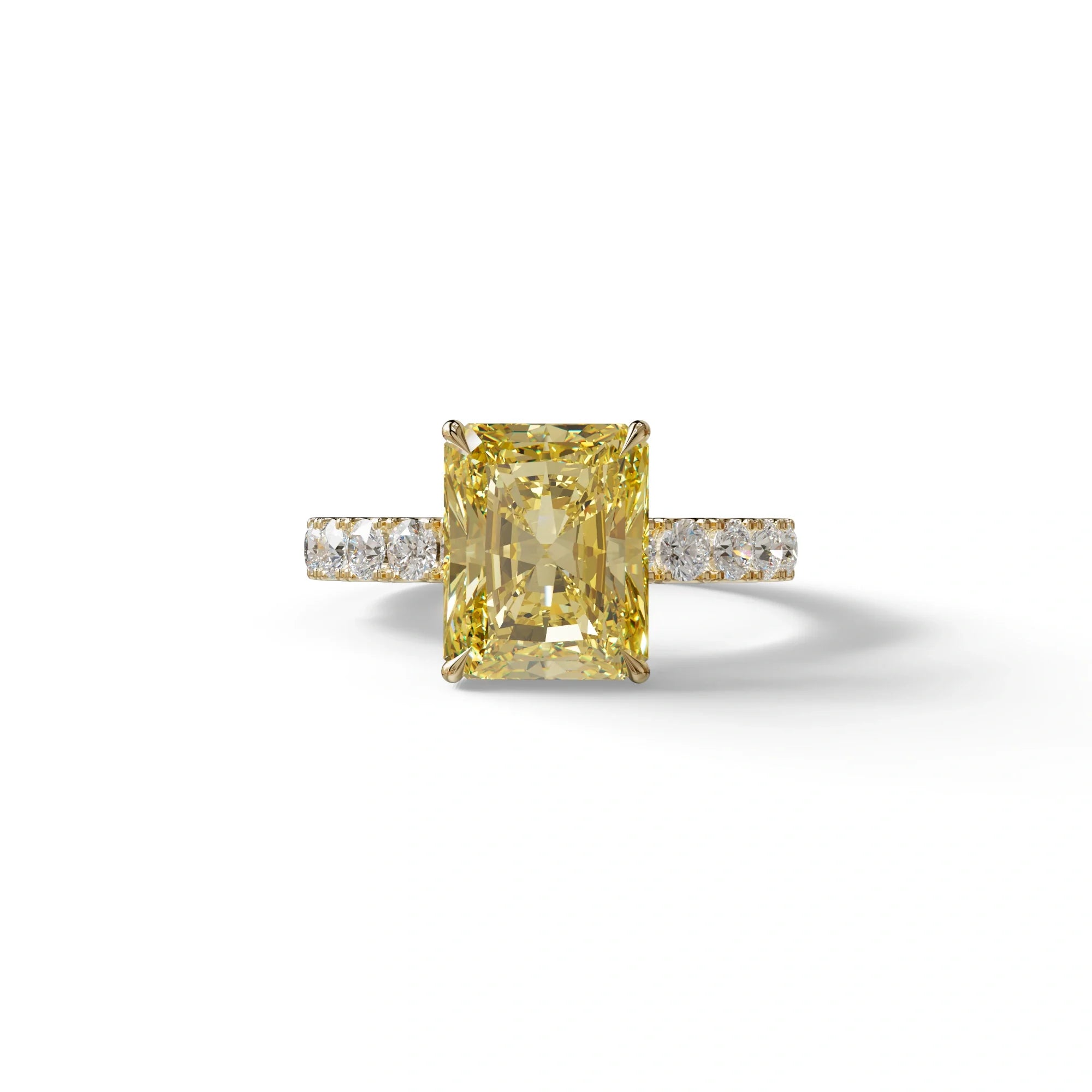 3 Carat Yellow Radiant Shaped Hidden Halo Eternity Lab Diamond Ring - Lace Bridge - 10K Solid Gold / Yellow Gold