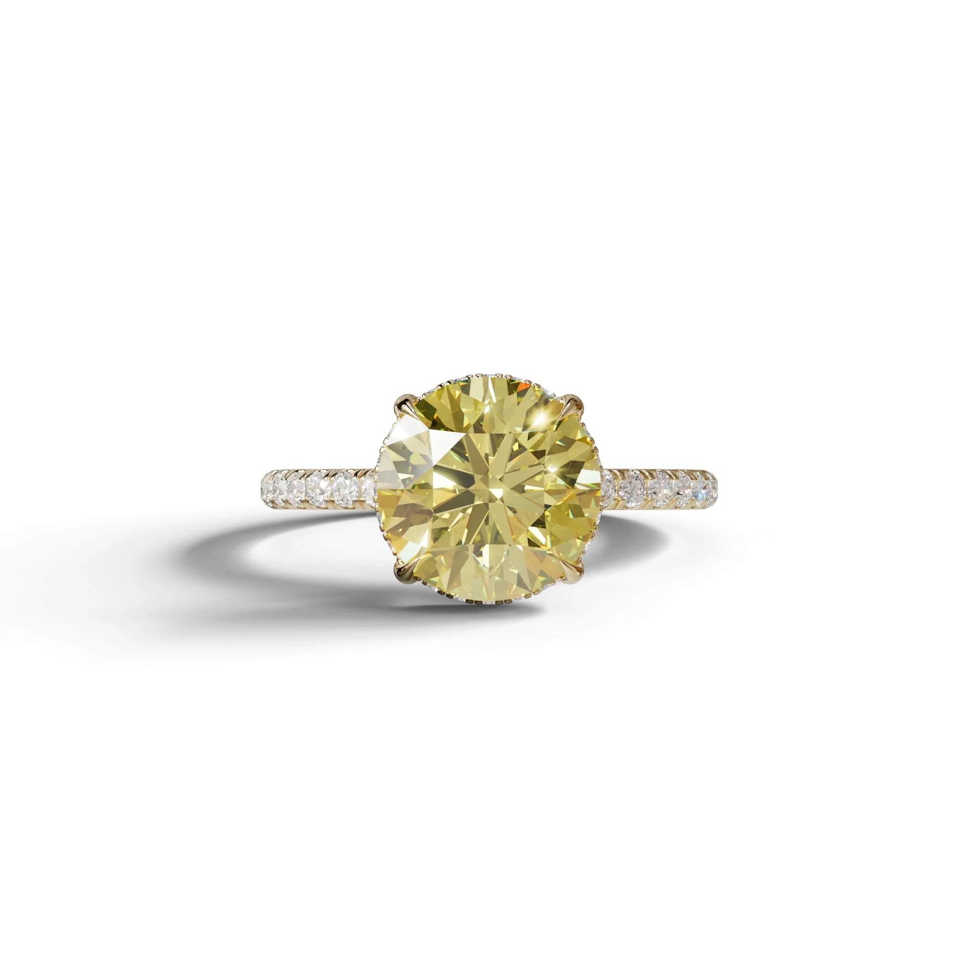 3.5 Carat Yellow Round Cut Lab Diamond Ring - Halo & Pave Setting Wedding Ring - 10K Solid Gold / Yellow Gold