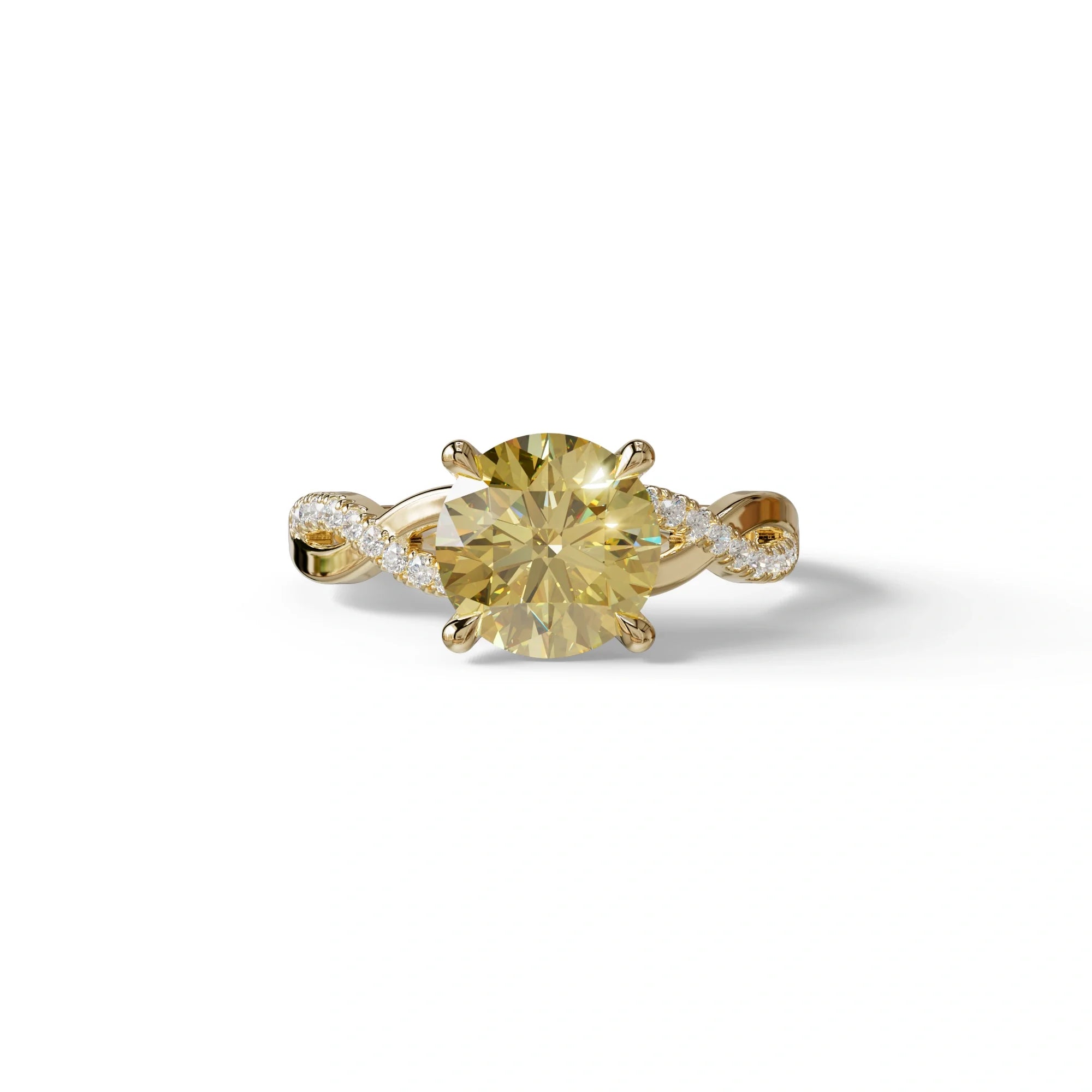 3 Carat Yellow Round Cut Lab Diamond Ring - Infinity Cross - 10K Solid Gold / Yellow Gold