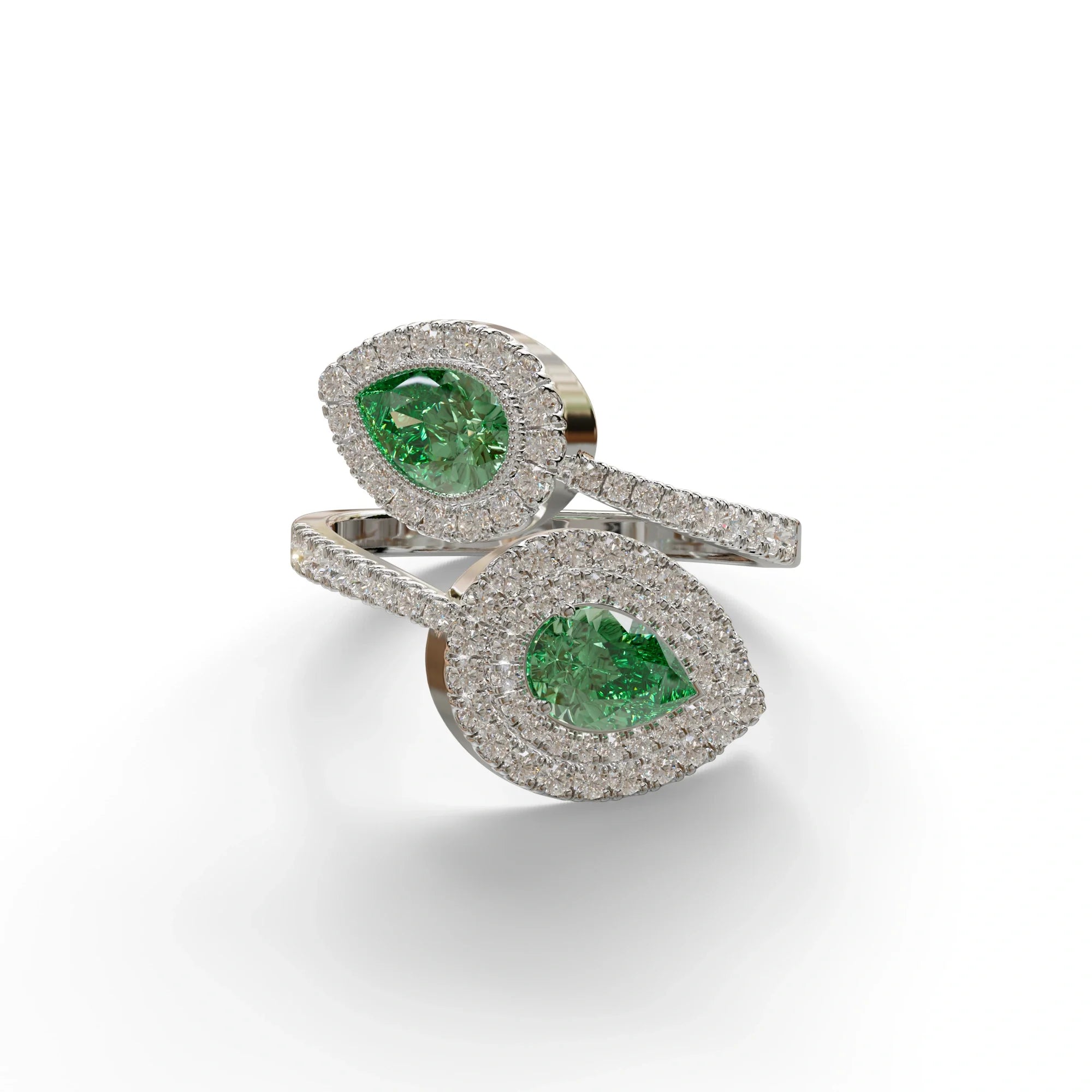 2 Carat Green Pear Cut Halo & Pave Lab Grown Diamond Ring - Ahurissant - 10K Solid Gold / White Gold