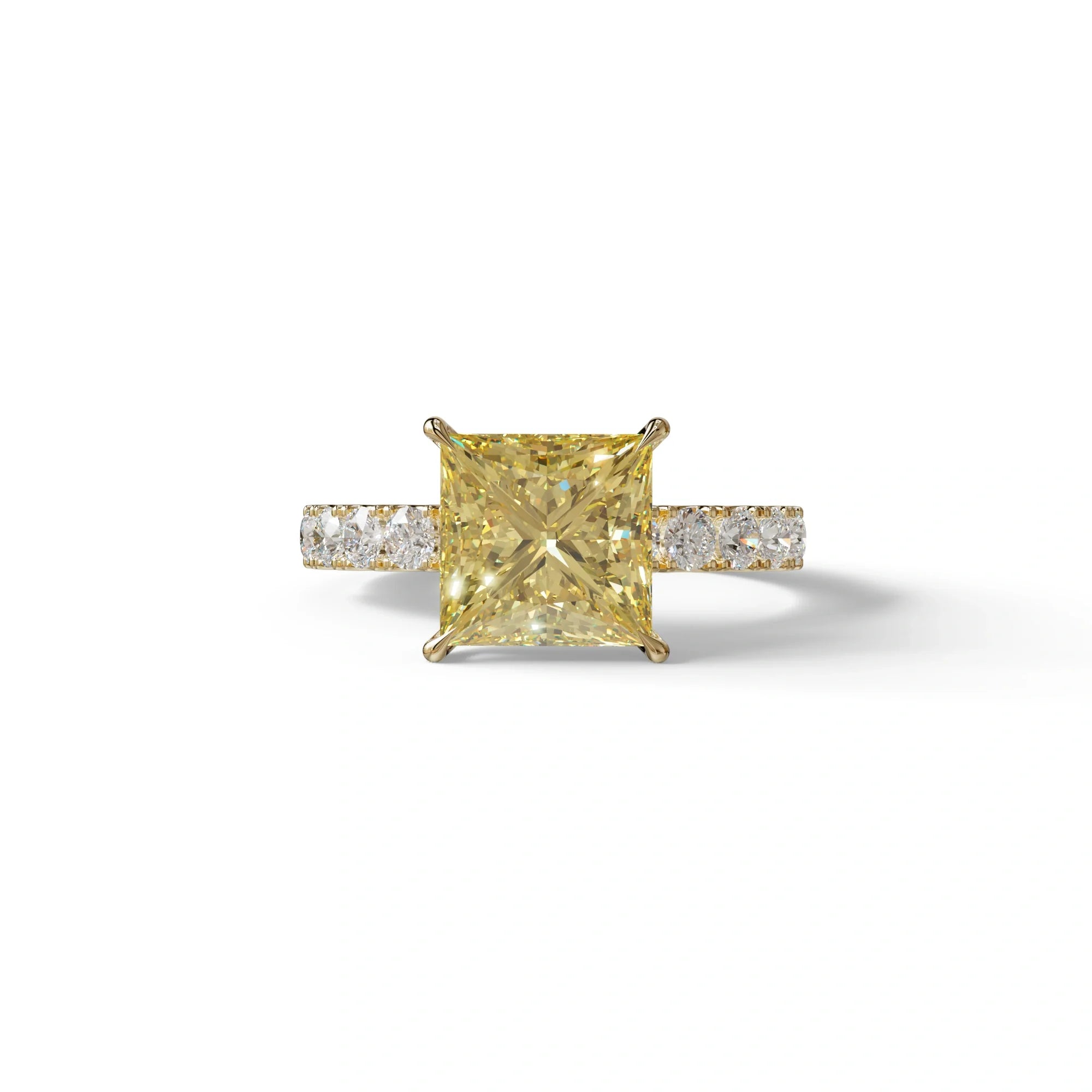 3 Carat Yellow Princess Cut Pave Lab Created Ring - Elysia - 10K Solid Gold / Yellow Gold