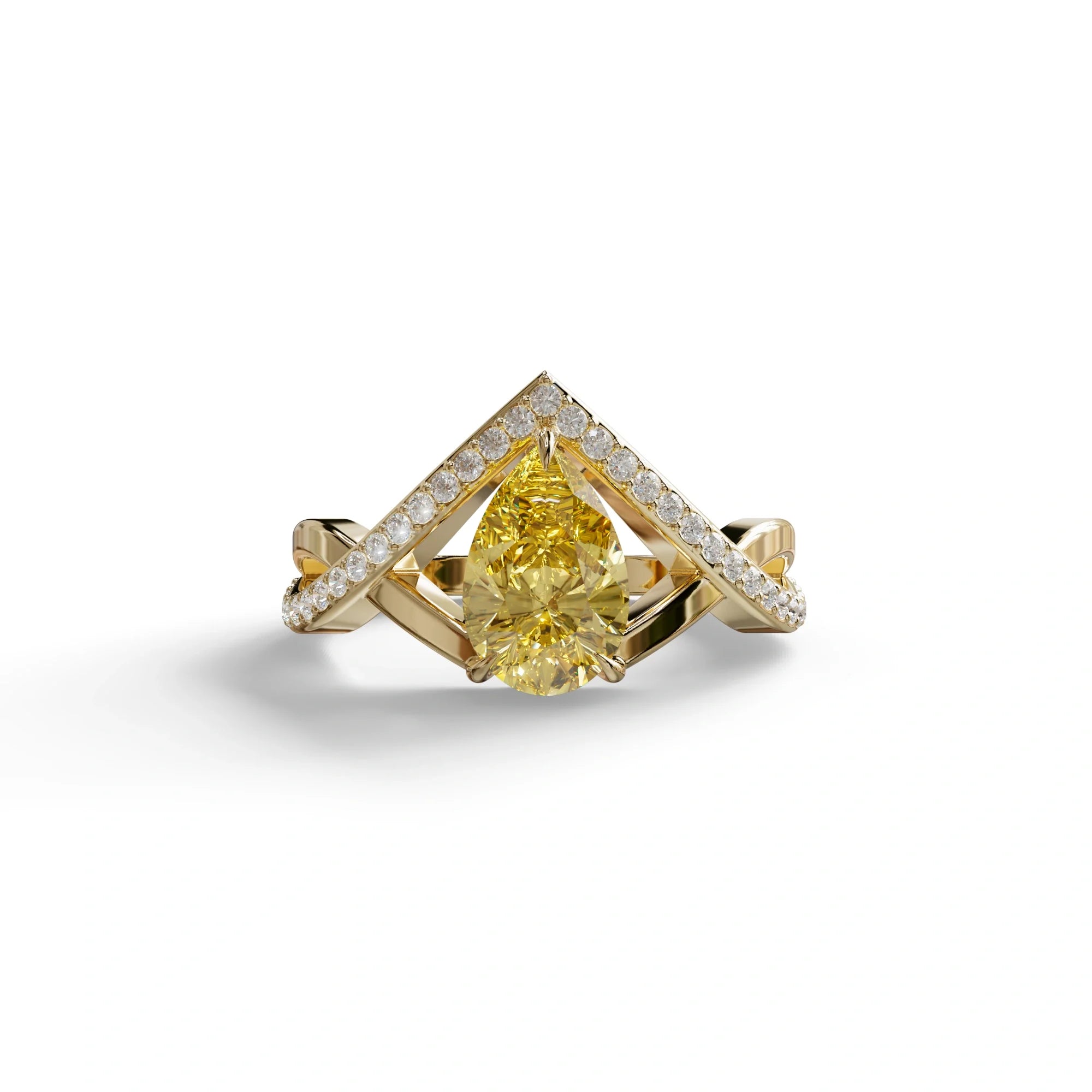 2 Carat Yellow Pear Cut Tear Drop Lab Diamond Ring - Glamly - 10K Solid Gold / Yellow Gold
