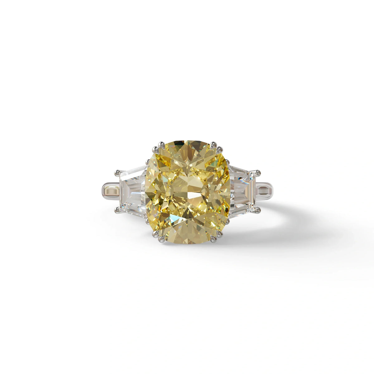 3.5 Carat Yellow Lab Grown Diamond Engagement Ring · Cushion Cut Three Stone | Trilogy - view 1