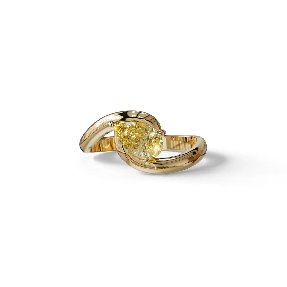 2 Carat Yellow Pear Cut Solitaire Lab Grown Diamond Ring - Maniya - 10K Solid Gold / Yellow Gold