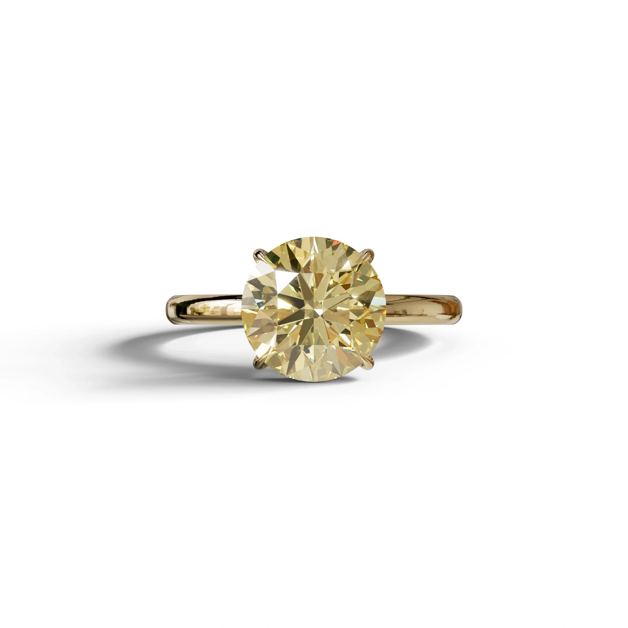 Yellow Round Cut Solitaire Lab Diamond Engagement Ring - Italia - 2 Carat / 10K Solid Gold / Yellow Gold