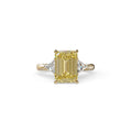 3Ct Fancy Intense Yellow Emerald Cut Lab Grown Diamond Three Stone Engagement Ring - Polaris - 10K Solid Gold / Yellow