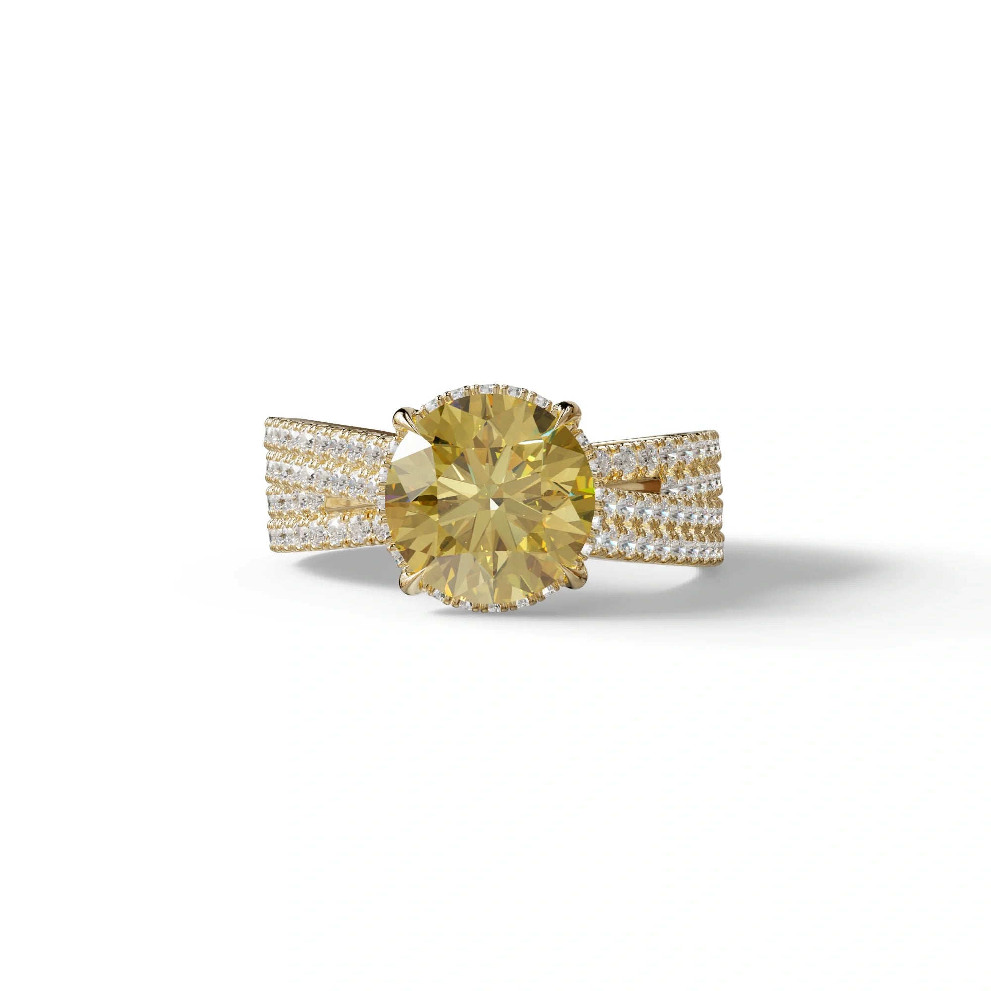 2 Carat Yellow Round Cut Hidden Halo Lab & Pave Lab Diamond Ring - Je t’aime - 10K Solid Gold / Yellow Gold