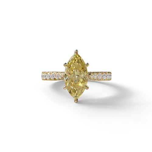 1.5 Carat Yellow Marquise Cut Lab Diamond Hidden Halo & Pave Ring - Ash - 10K Solid Gold / Yellow Gold