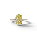3 Carat Yellow Oval Cut Hidden Halo & Pave Setting Lab Grown Diamond Ring - 10K Solid Gold / Yellow Gold