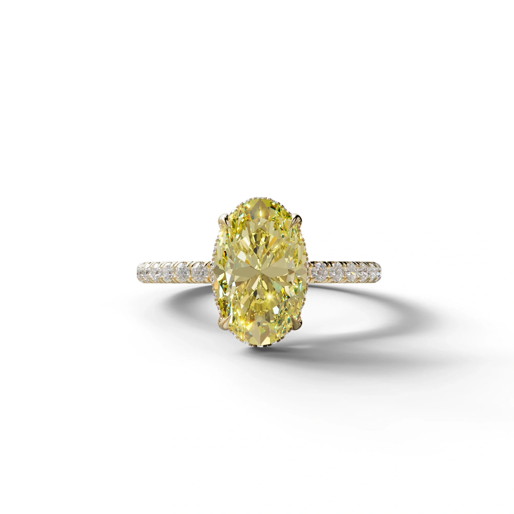 3 Carat Yellow Oval Cut Hidden Halo & Pave Setting Lab Grown Diamond Ring - 10K Solid Gold / Yellow Gold