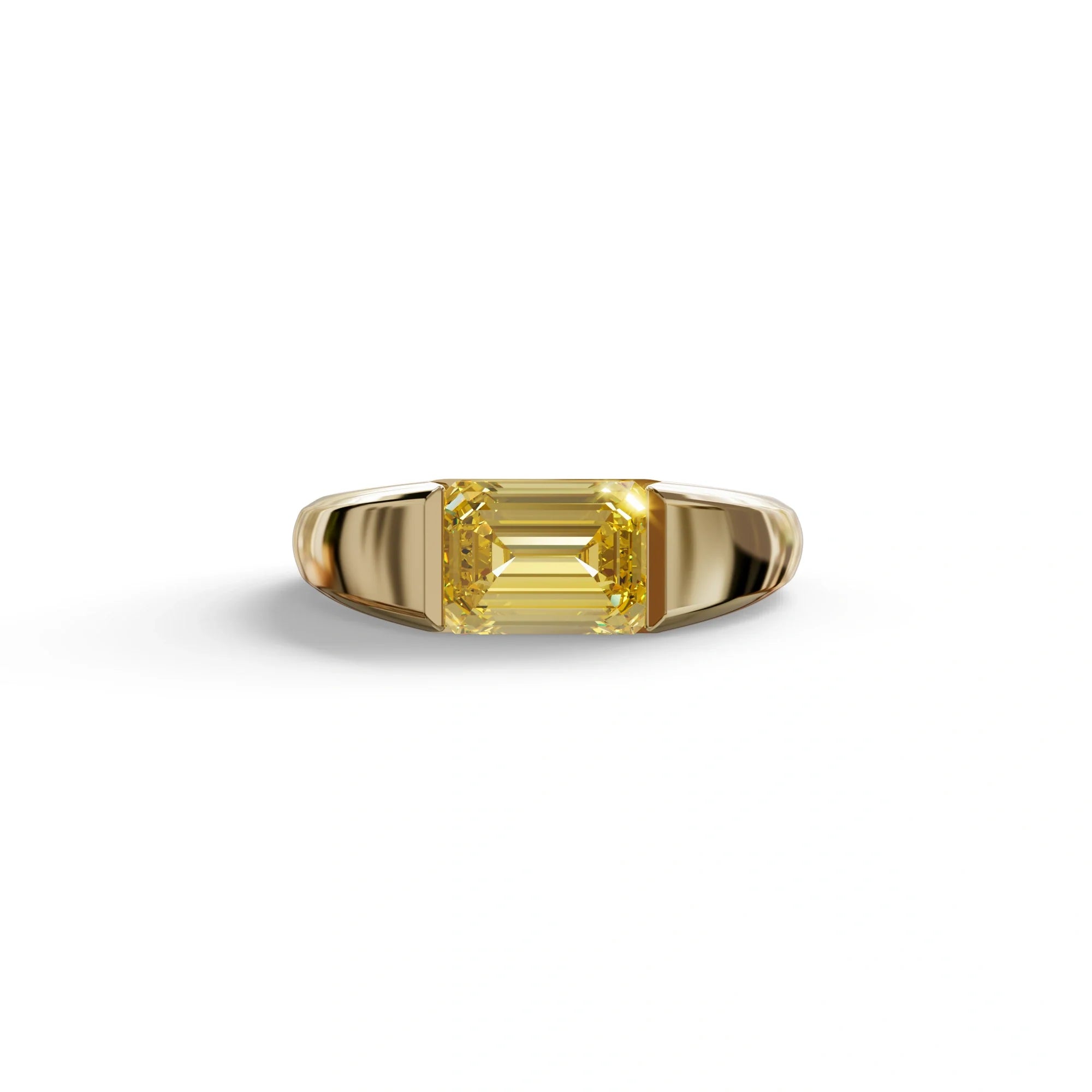 2 Carat Yellow Emerald Cut East West Lab Diamond Ring - Ashleen - 10K Solid Gold / Yellow Gold