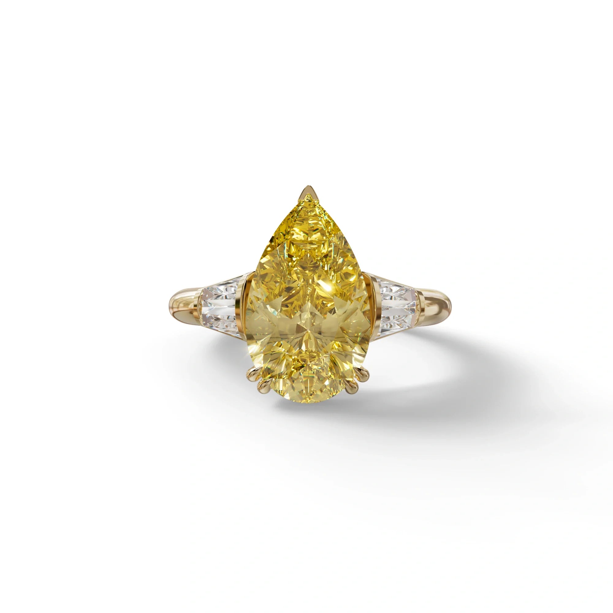 4 carat Fancy Vivid Yellow Pear cut Lab Grown Diamond Ring - Claire - 10K Solid Gold / Yellow Gold