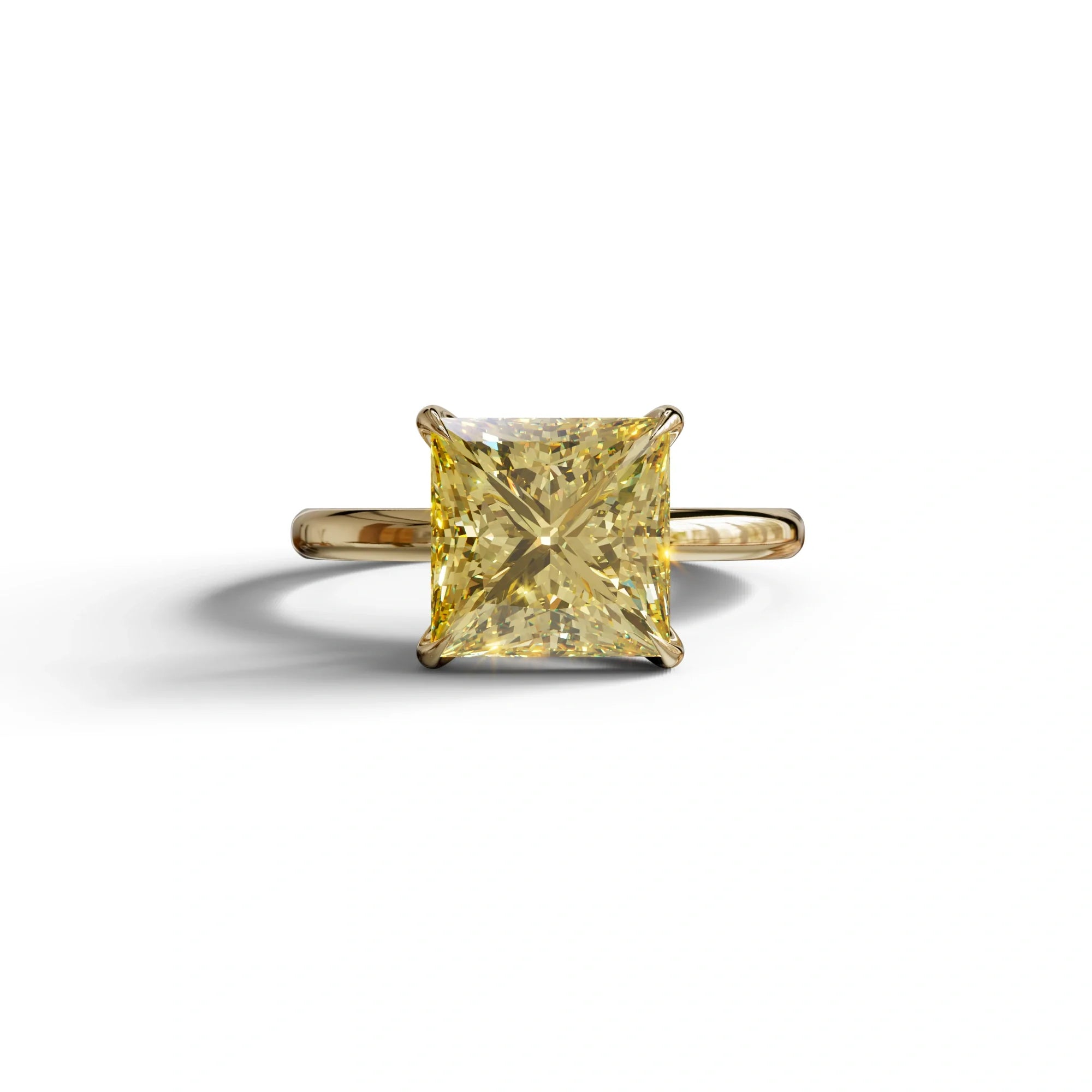 Yellow Princess Cut Solitaire Lab Grown Diamond Engagement Ring - Speyeria - 2 Carat / 10K Solid Gold / Yellow Gold