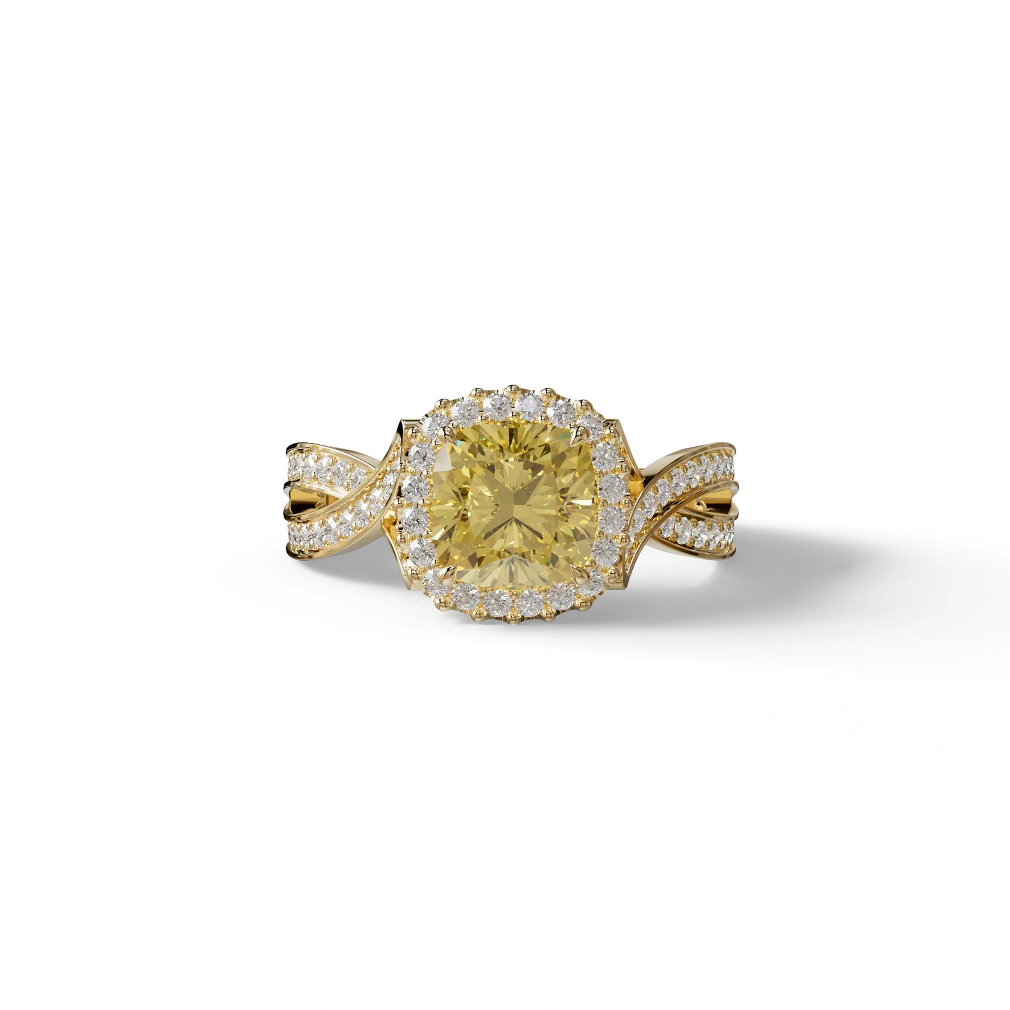 3 Carat Yellow Cushion Cut Lab Grown Halo Diamond Engagement Ring - Odessa - 10K Solid Gold / Yellow Gold