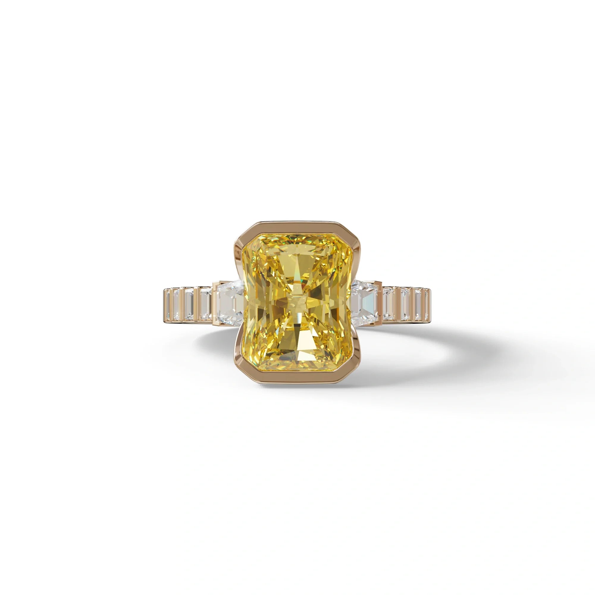 3 Carat Yellow Radiant Cut Three Stone Lab Diamond Engagement Ring - Adiamor - 10K Solid Gold / Rose Gold