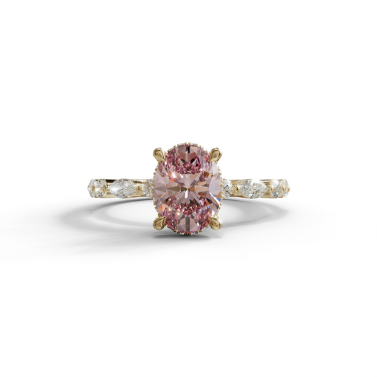 2 Carat Pink Cushion Cut Hidden Halo & Pave Lab Diamond Ring - Laina