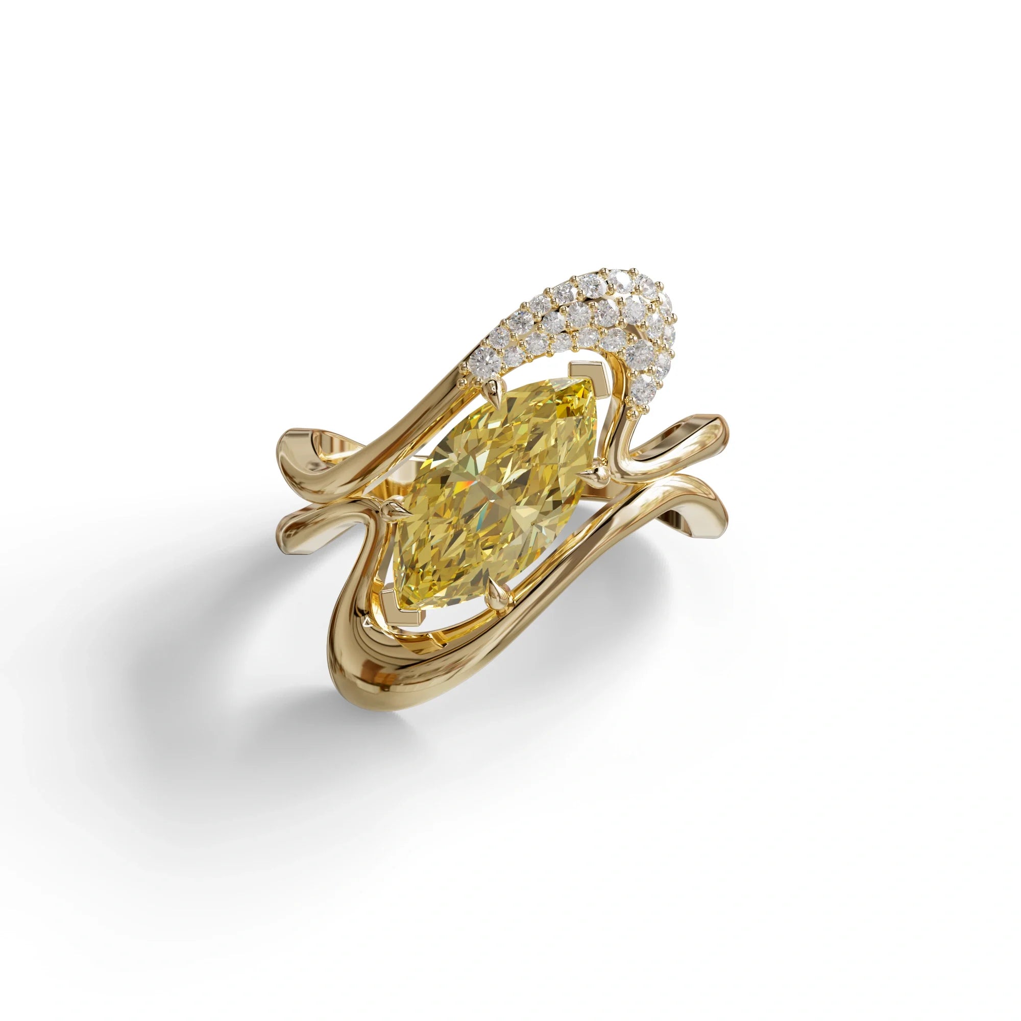 3 Carat Marquise Cut Yellow Lab Grown Diamond Ring - Myka - 10K Solid Gold / Yellow Gold