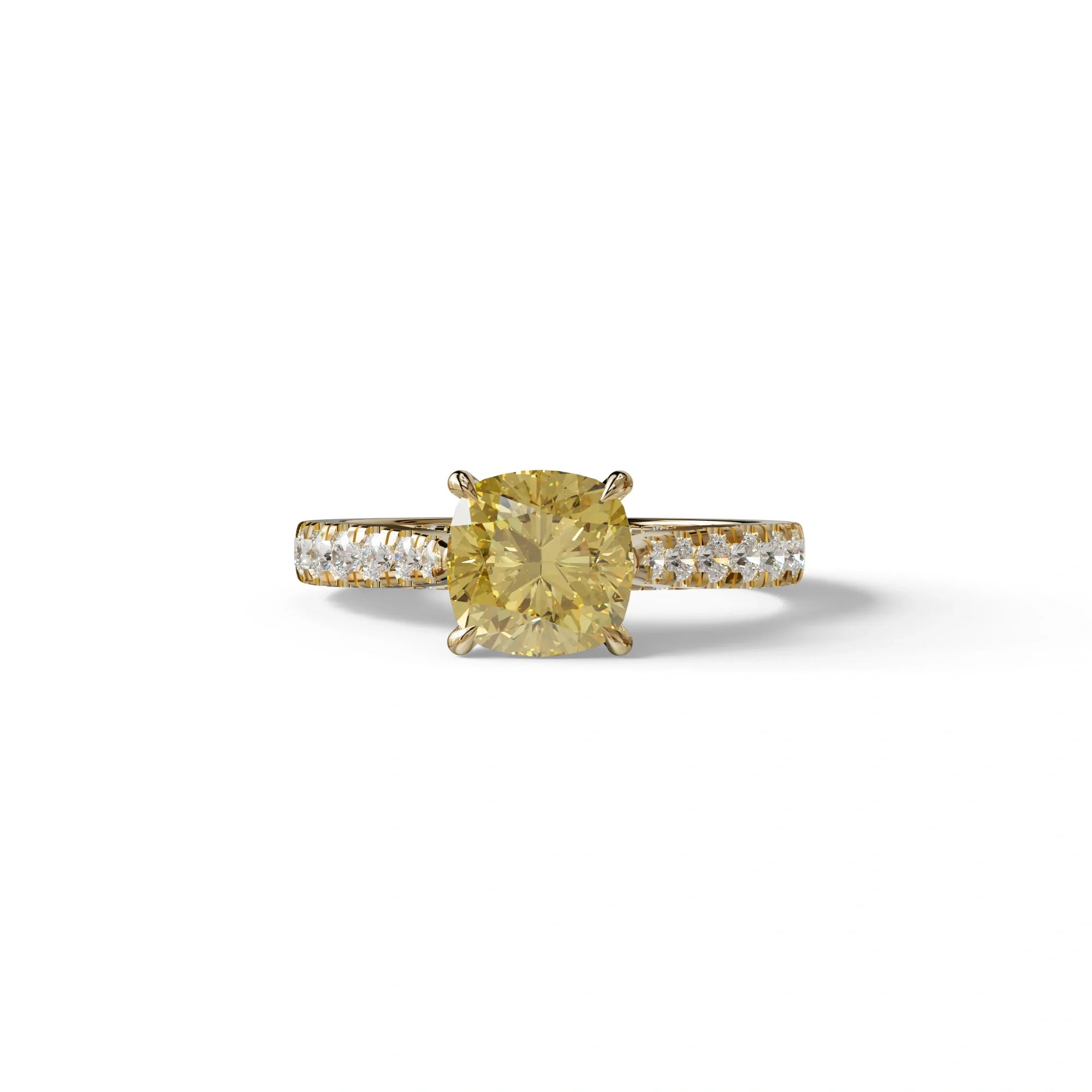 2 Carat Yellow Cushion Cut Lab Diamond Engagement Ring - Leo - 10K Solid Gold / Yellow Gold