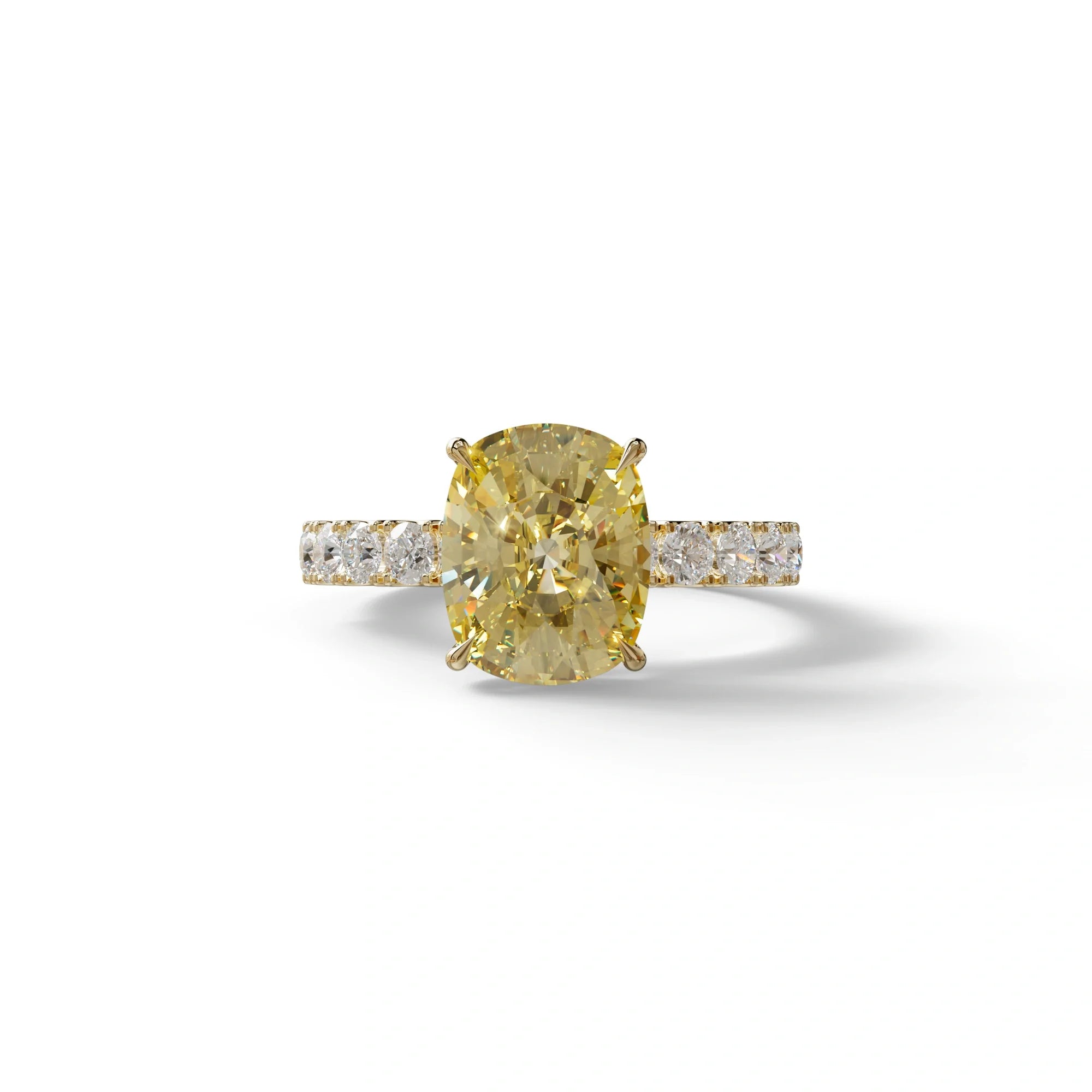 4 Carat Yellow Cushion Cut Hidden Halo Eternity Lab Diamond Engagement Ring - Sandrine - 10K Solid Gold / Yellow Gold