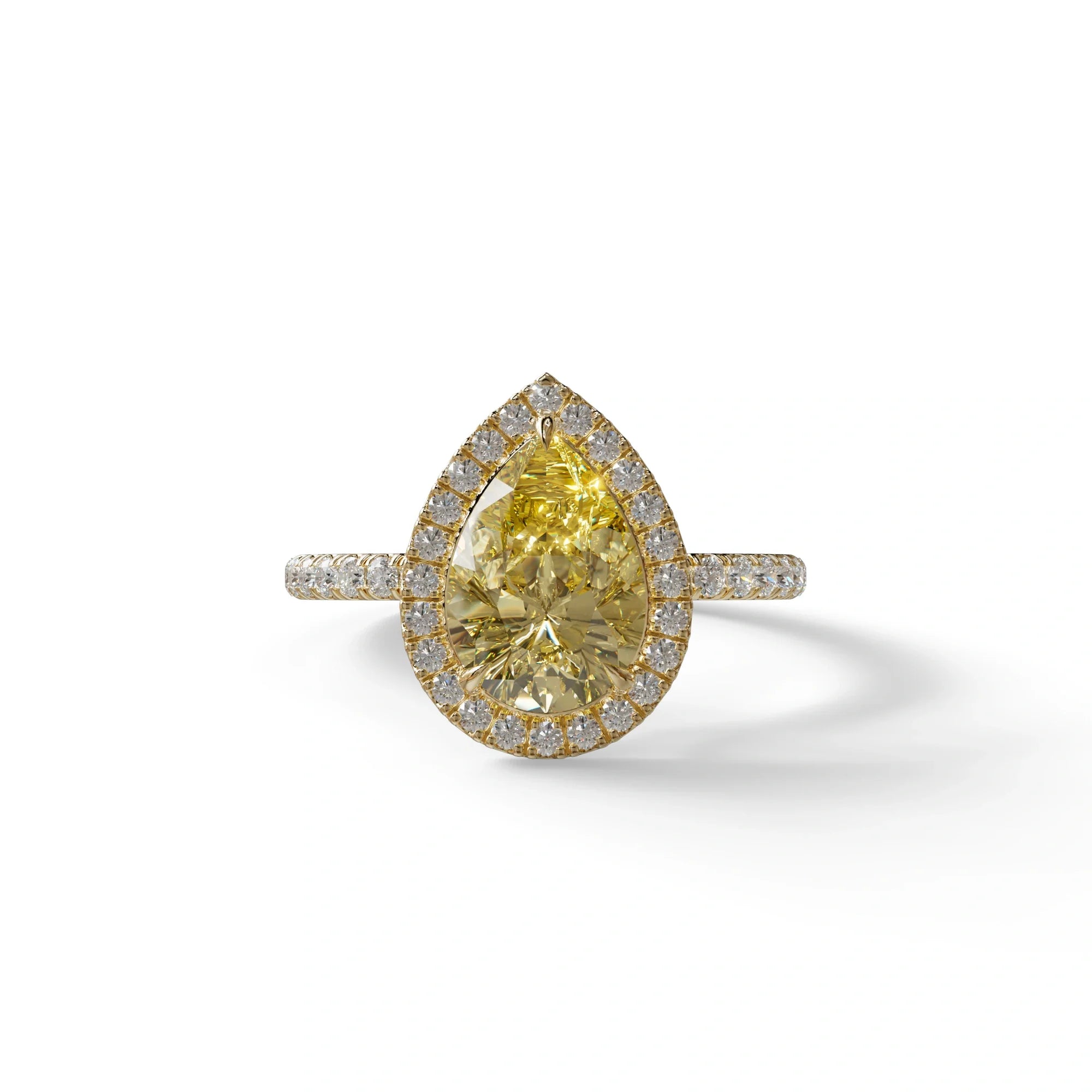 2 Carat Yellow Pear Cut Halo & Pave Lab Diamond Ring - Glam Deck - 10K Solid Gold / Yellow Gold