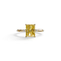 2 Ct Fancy Vivid Yellow Radiant Cut Lab Grown Diamond Engagement Ring | Space-Chanel Setting - Elaria - 10K Solid Gold