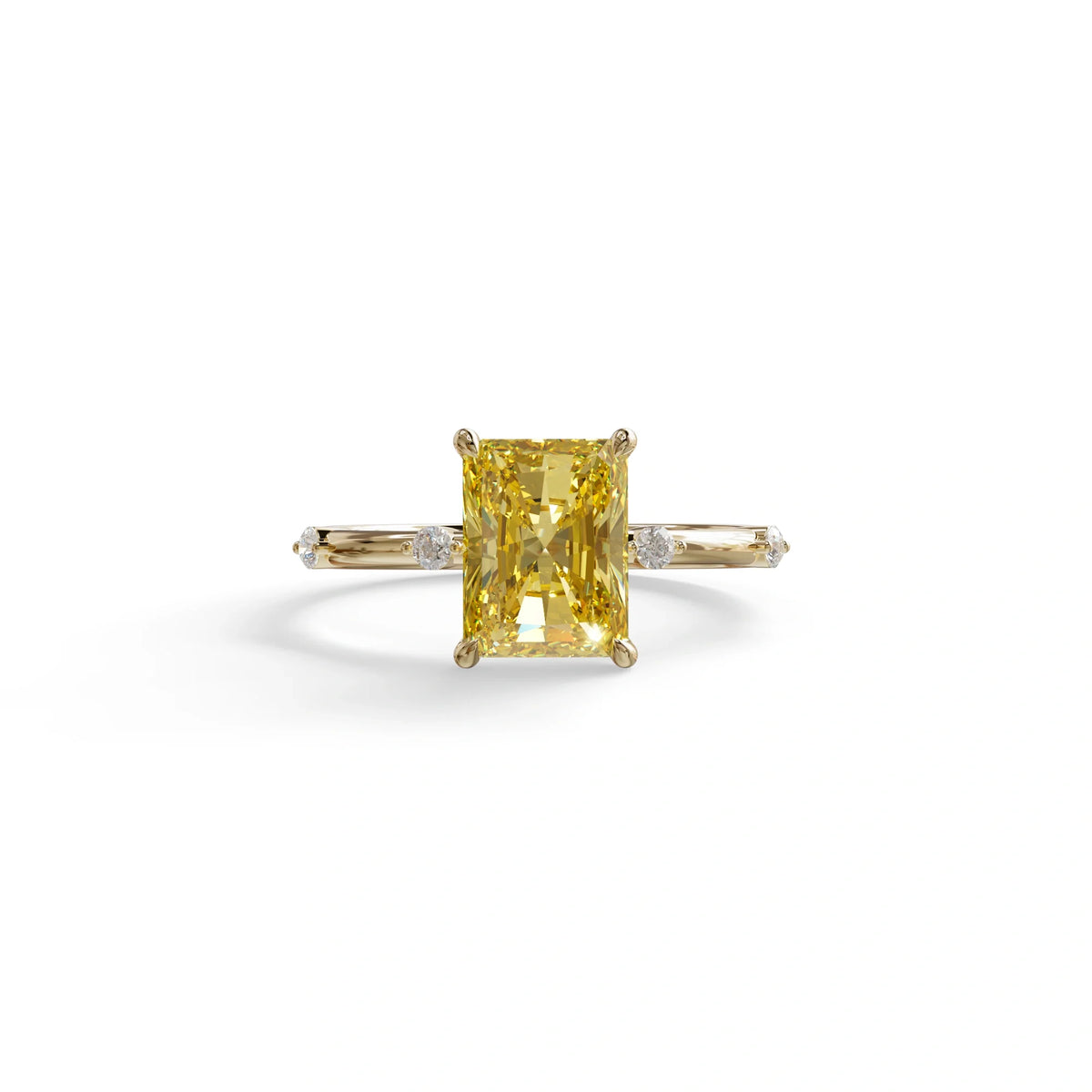 2 Ct Fancy Vivid Yellow Radiant Cut Lab Grown Diamond Engagement Ring | Space-Chanel Setting - Elaria - 10K Solid Gold