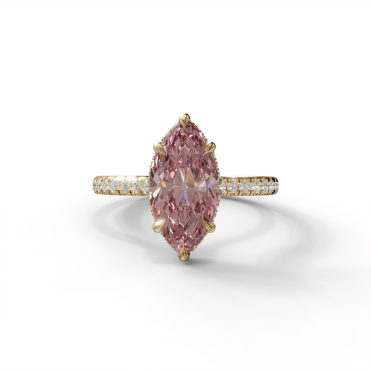 3 Carat Pink Marquise Cut Hidden Halo & Pave Set Lab Diamond Ring - Eblouissant