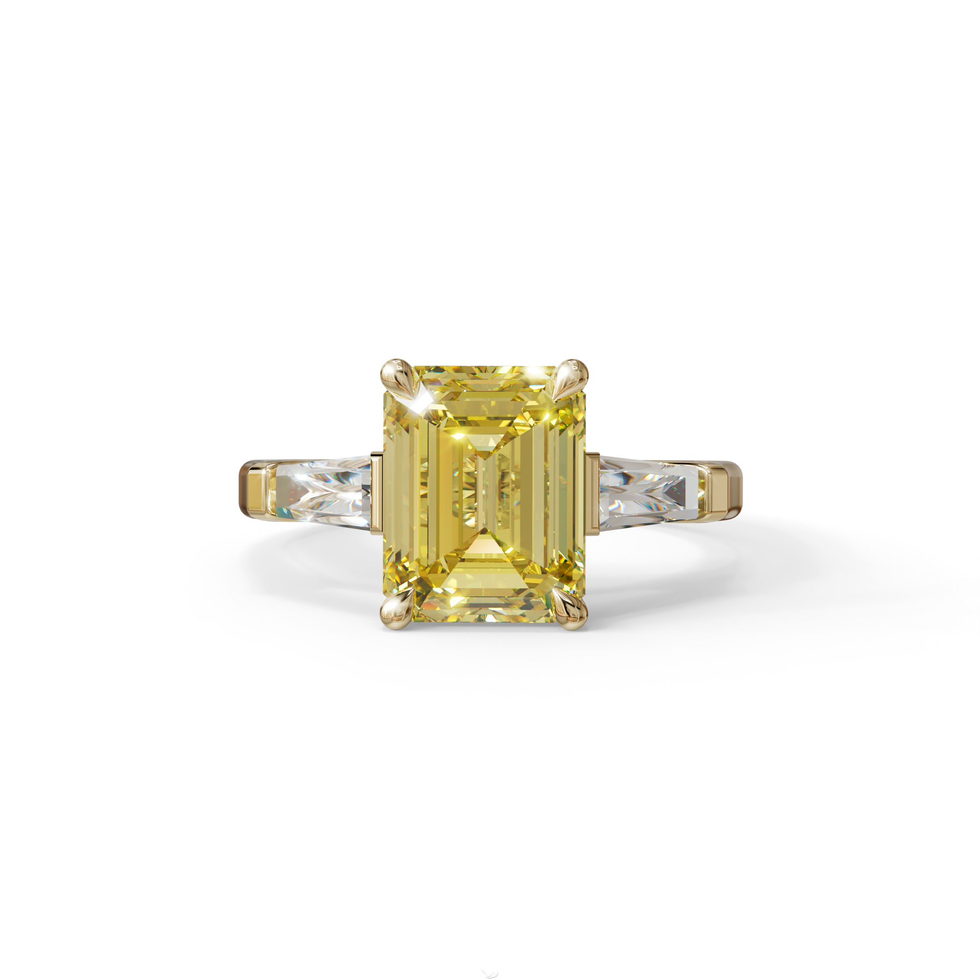 3 Carat Yellow Emerald & Tapered Baguette diamond ring - 10K Solid Gold / Yellow Gold