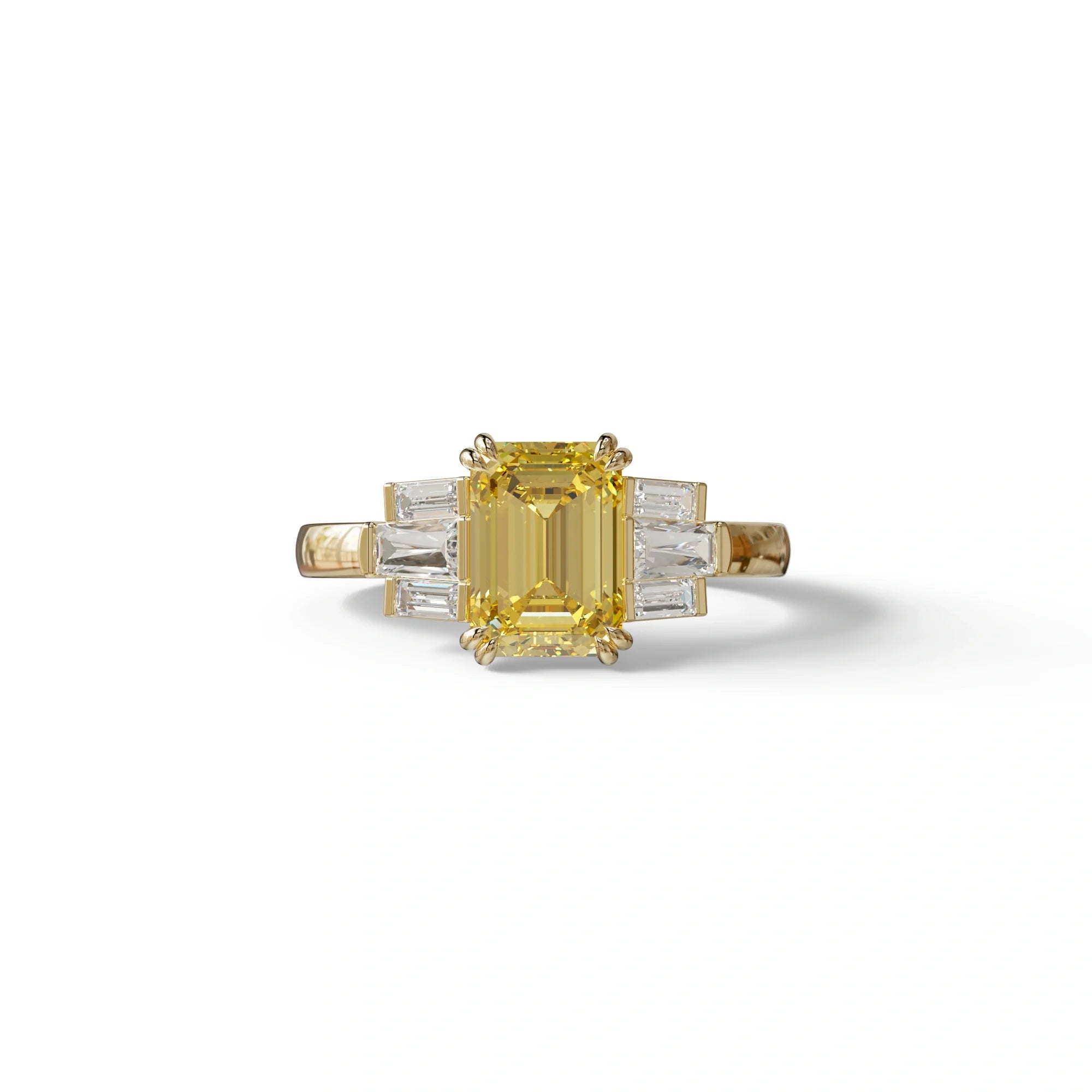 3 Carat Emerald Cut Yellow Lab Grown Diamond Engagement Ring - Leela - 10K Solid Gold / Yellow Gold
