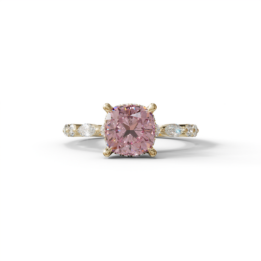2 Carat Pink Cushion Cut Hidden Halo & Pave Lab Diamond Ring - Daisy