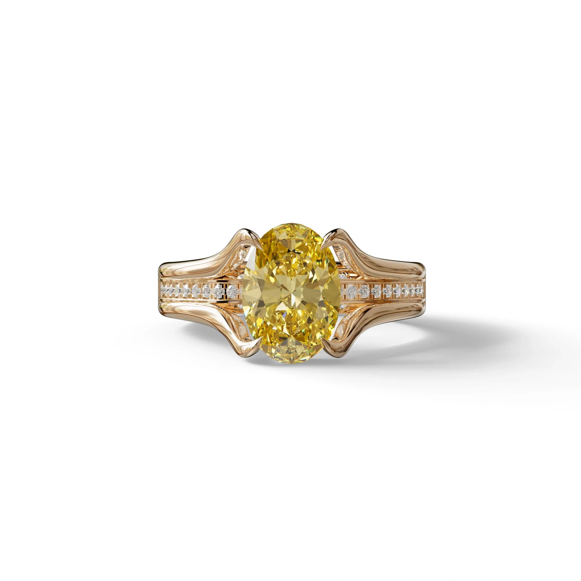 3 Carat Fancy Vivid Yellow Oval Cut Lab-Grown Diamond Engagement Ring – Beverly - 10K Solid Gold / Rose Gold