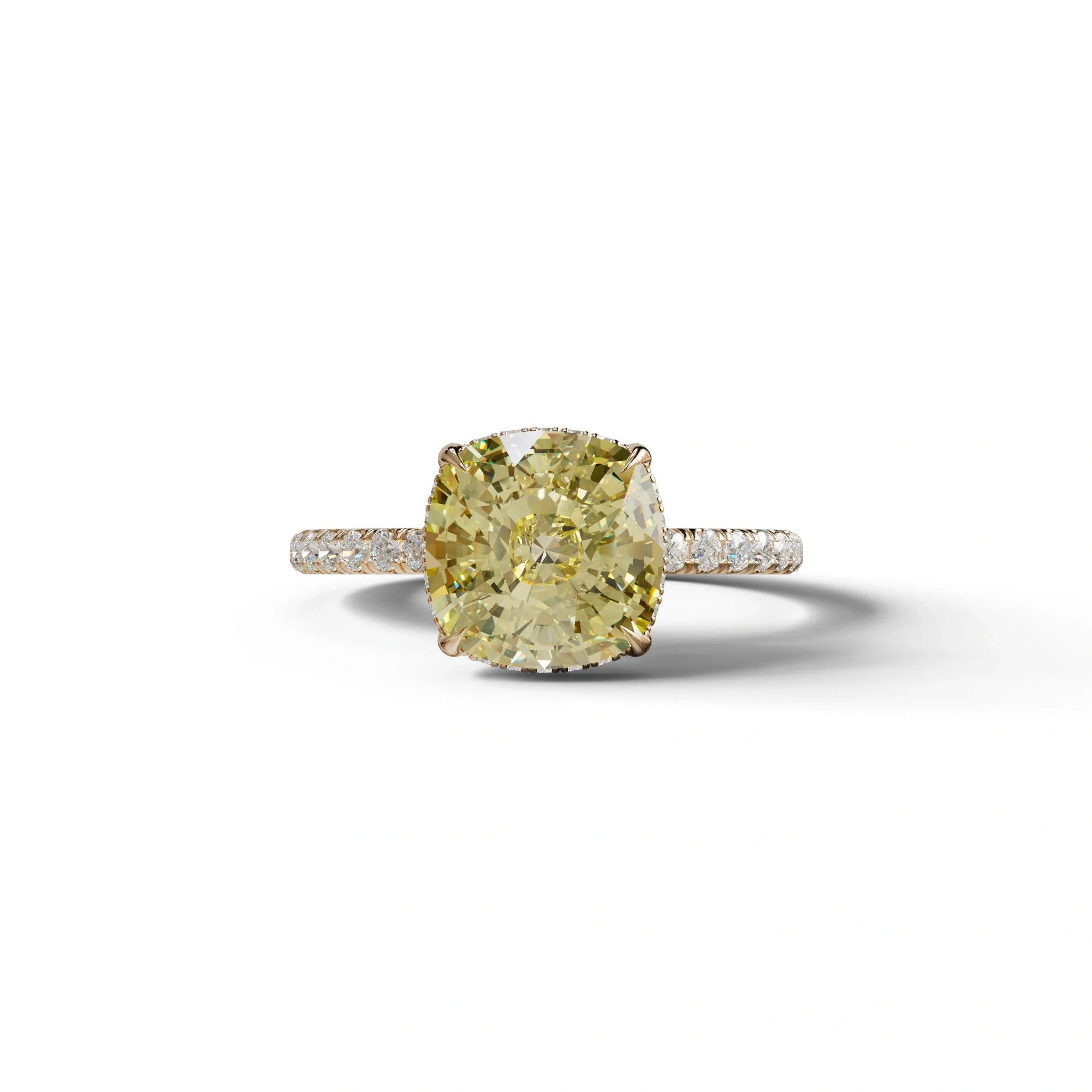 2.5 Carat Yellow Cushion Cut Hidden Halo & Pave Lab Grown Diamond Ring - 10K Solid Gold / Rose Gold