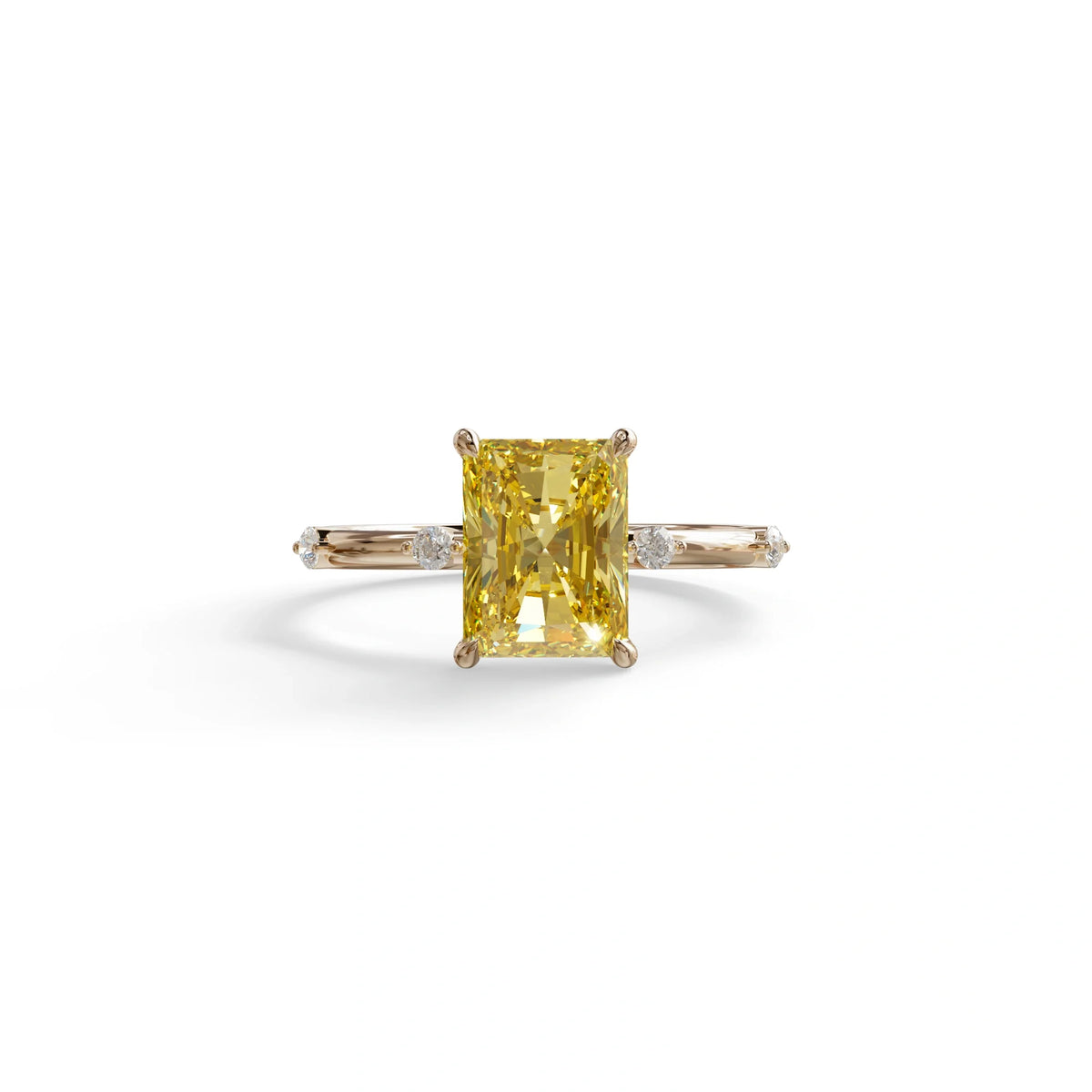2 Ct Fancy Vivid Yellow Radiant Cut Lab Grown Diamond Engagement Ring | Space-Chanel Setting - Elaria - 10K Solid Gold