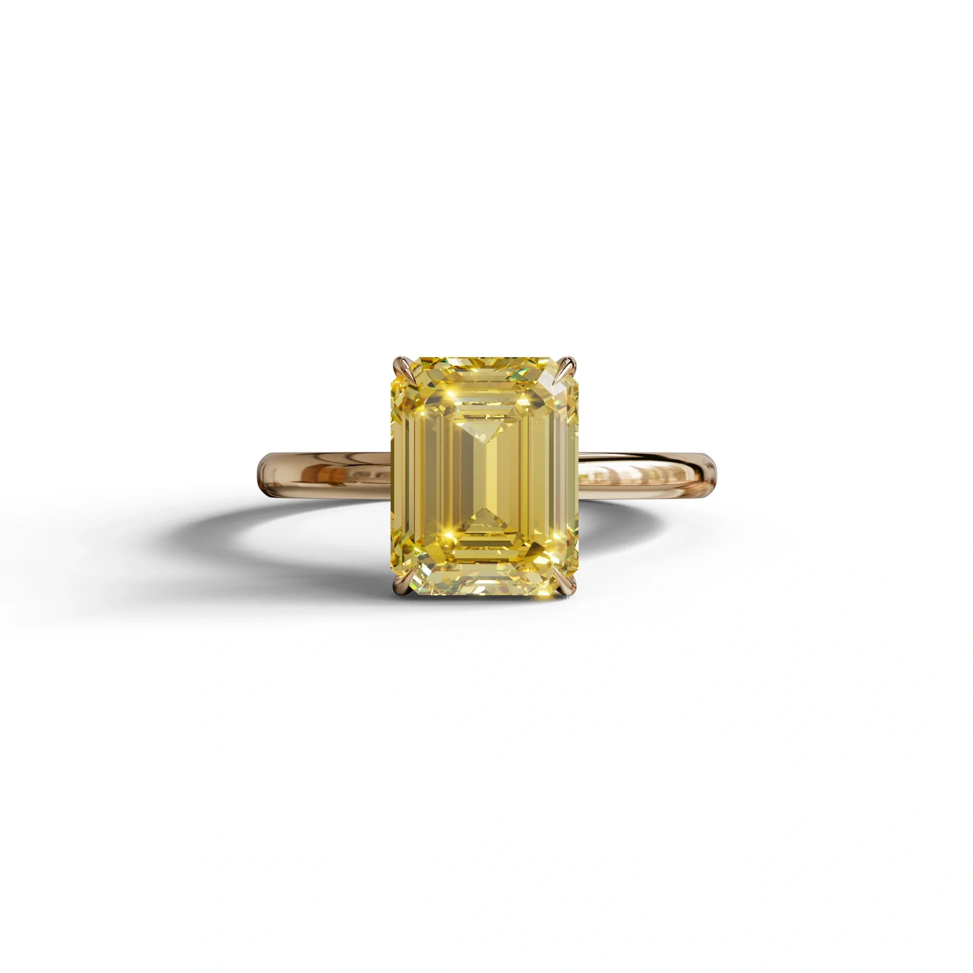 Yellow Emerald Cut Solitaire Lab Grown Diamond Engagement Ring - Vanessa - 2 Carat / 10K Solid Gold / Rose Gold