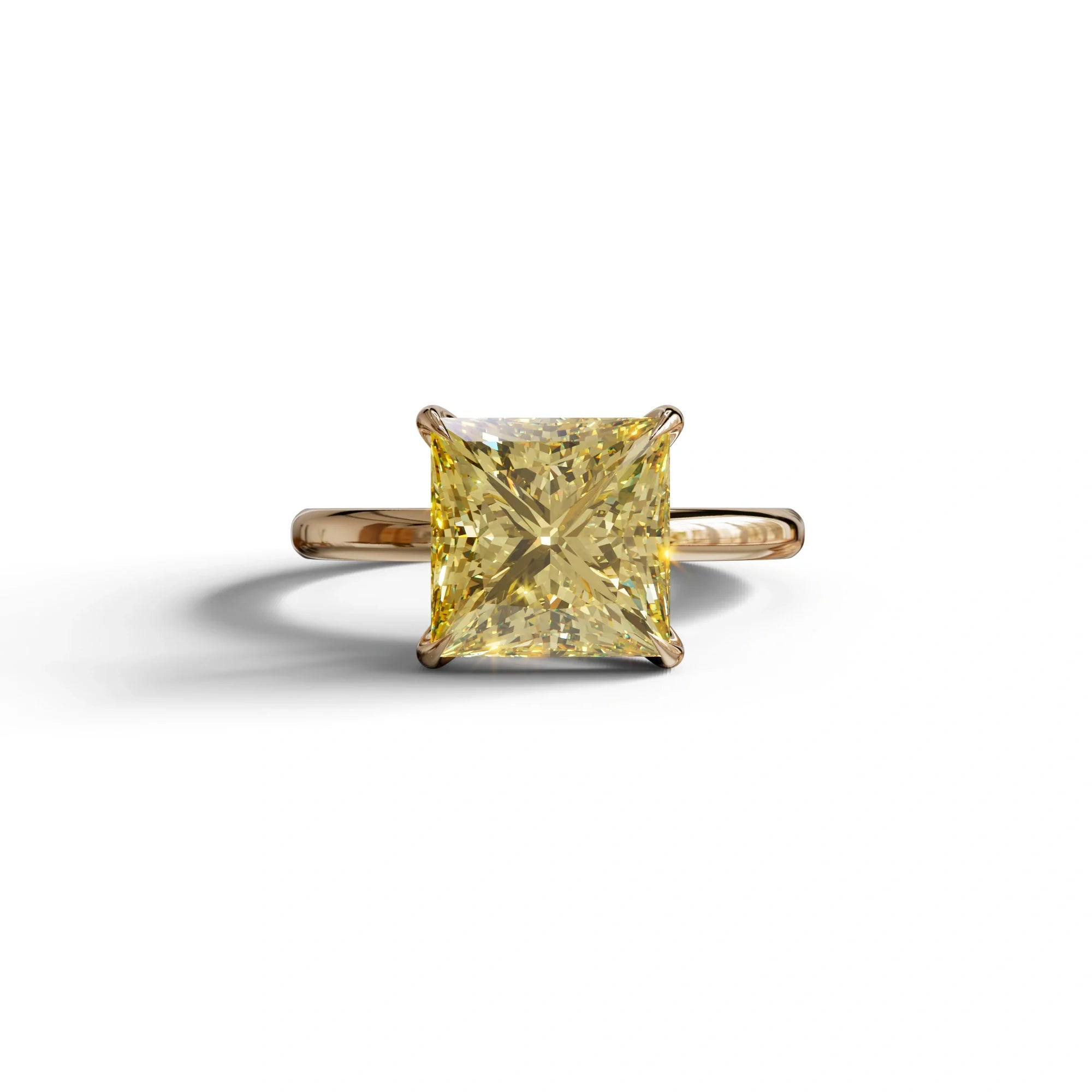 Yellow Princess Cut Solitaire Lab Grown Diamond Engagement Ring - Speyeria - 2 Carat / 10K Solid Gold / Rose Gold