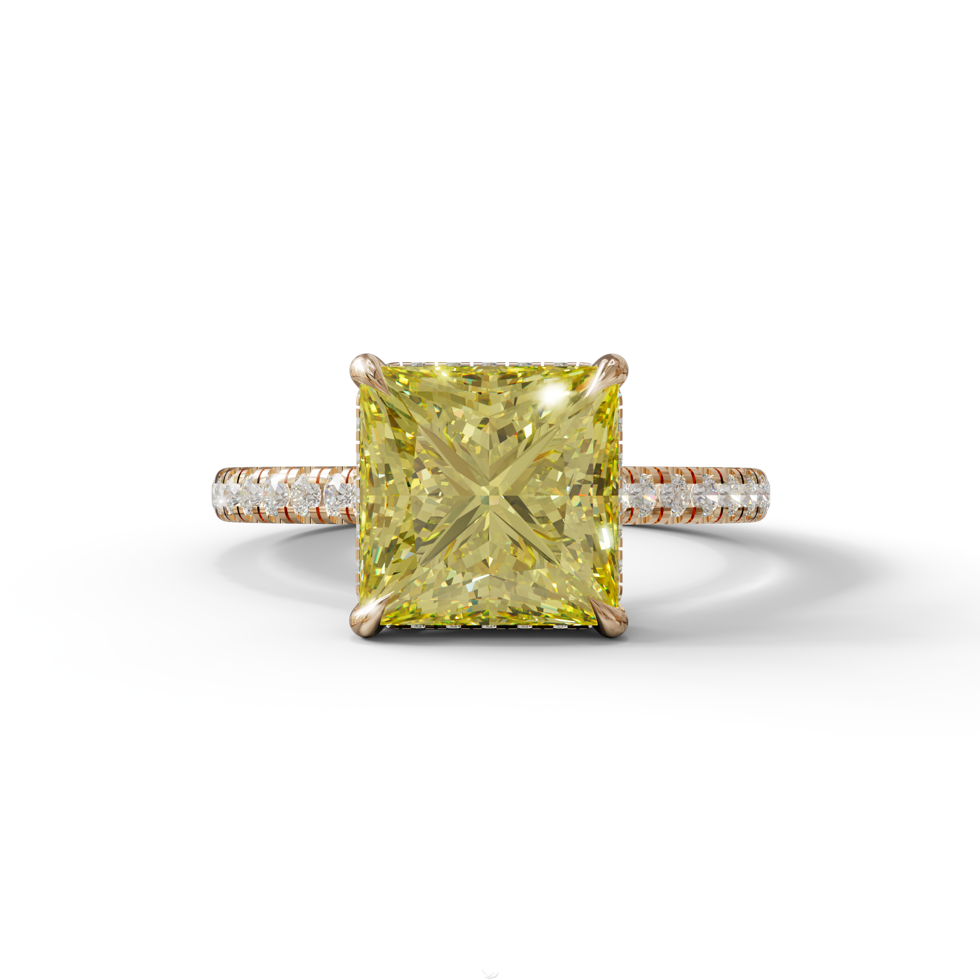 3 Carat Fancy Yellow Princess Cut Hidden Halo Lab Grown Diamond Engagement Ring - 10K Solid Gold / Rose Gold